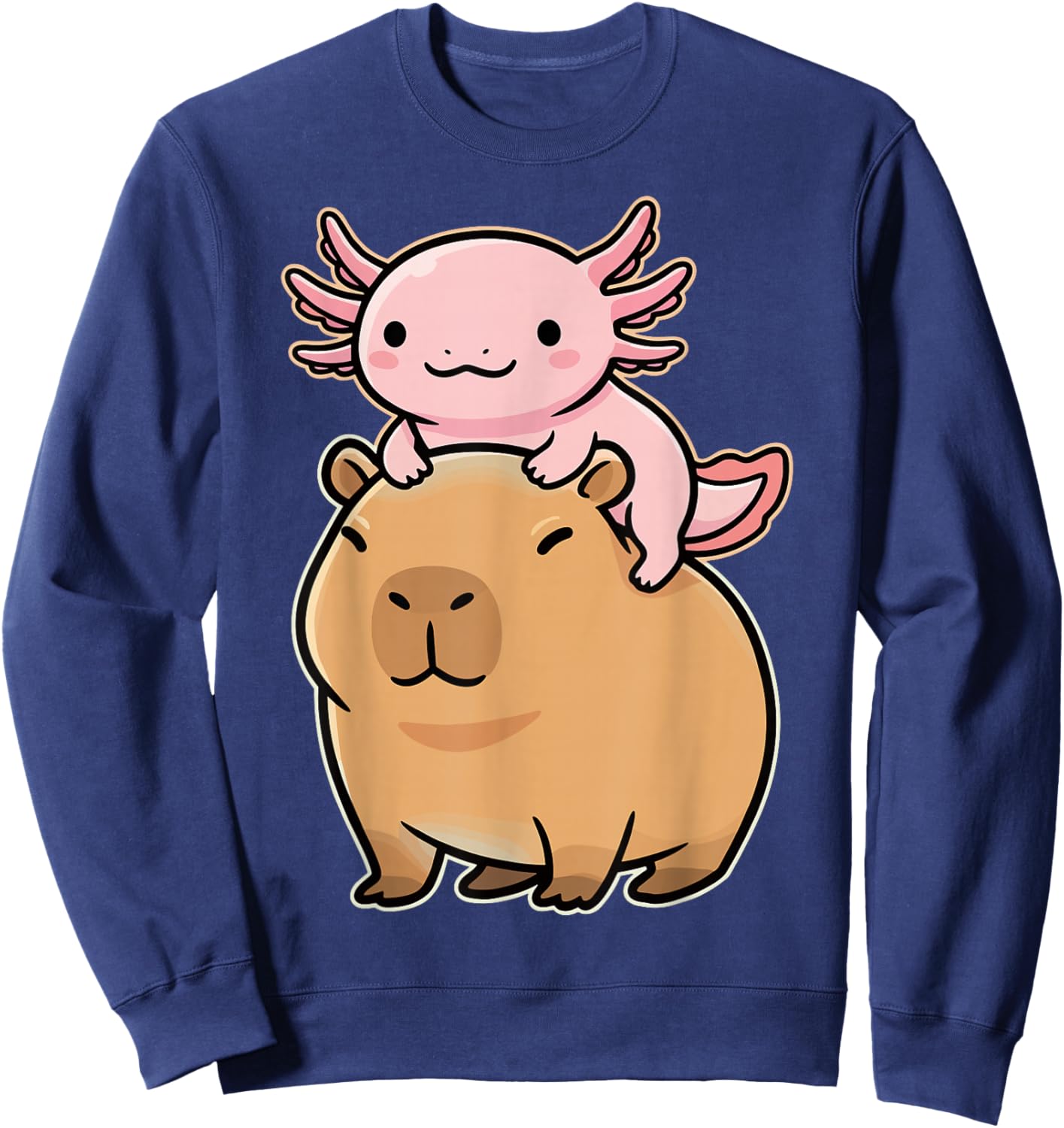 Capybara Axolotl Kawaii Animal Sweatshirt - Sweatshirt | Navy