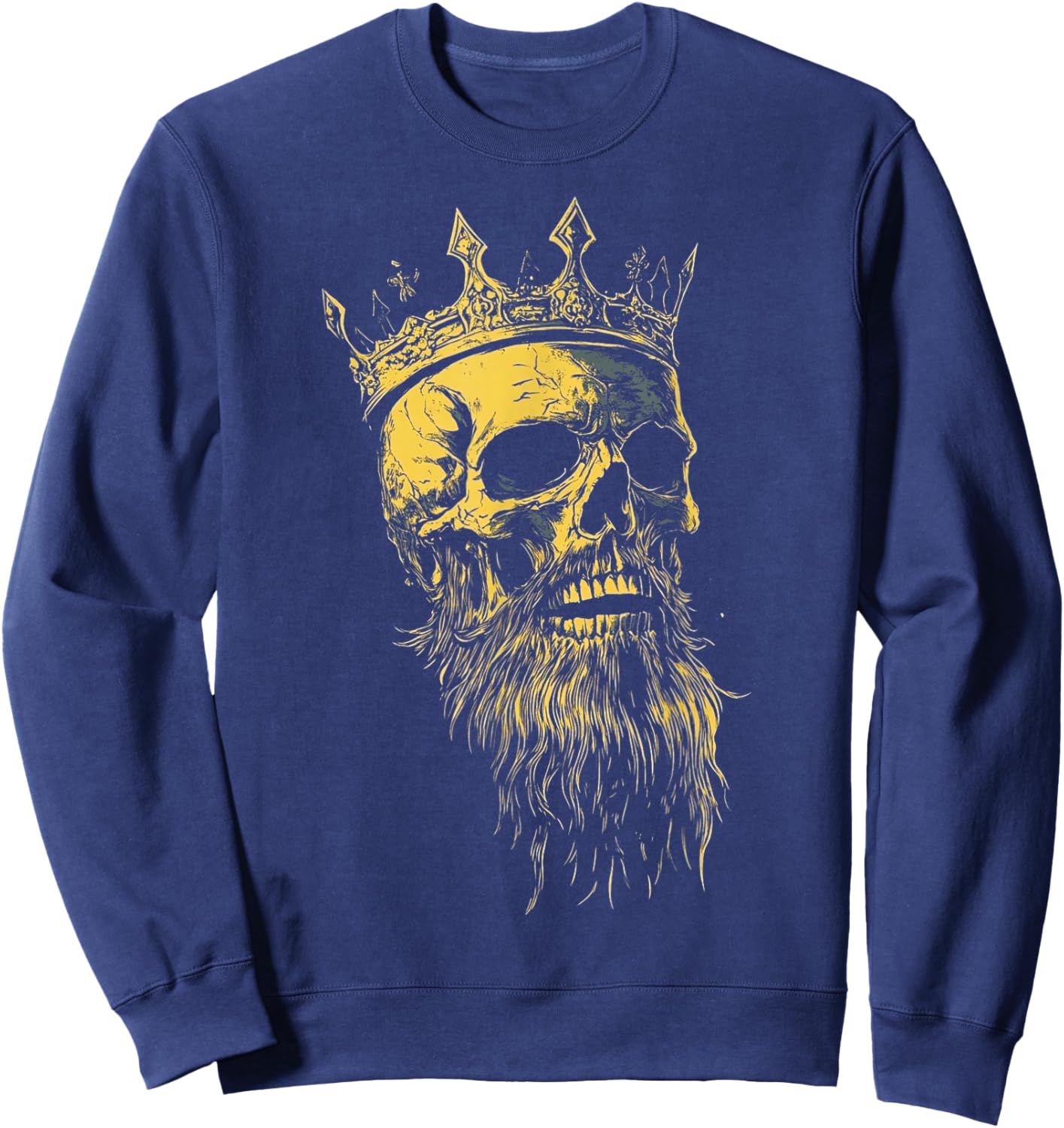 King Crown Skeleton Head with Beard Sweatshirt - Sweatshirt | Navy