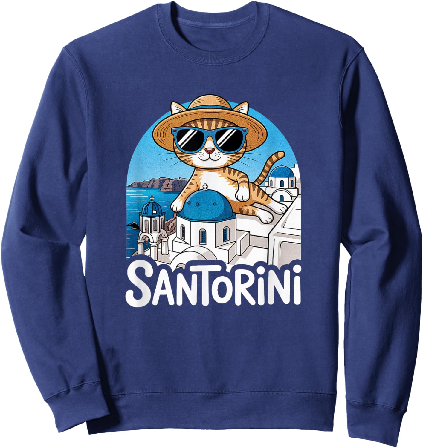 Santorini Greece Souvenir/Santorini Cat Sweatshirt - Sweatshirt | Navy