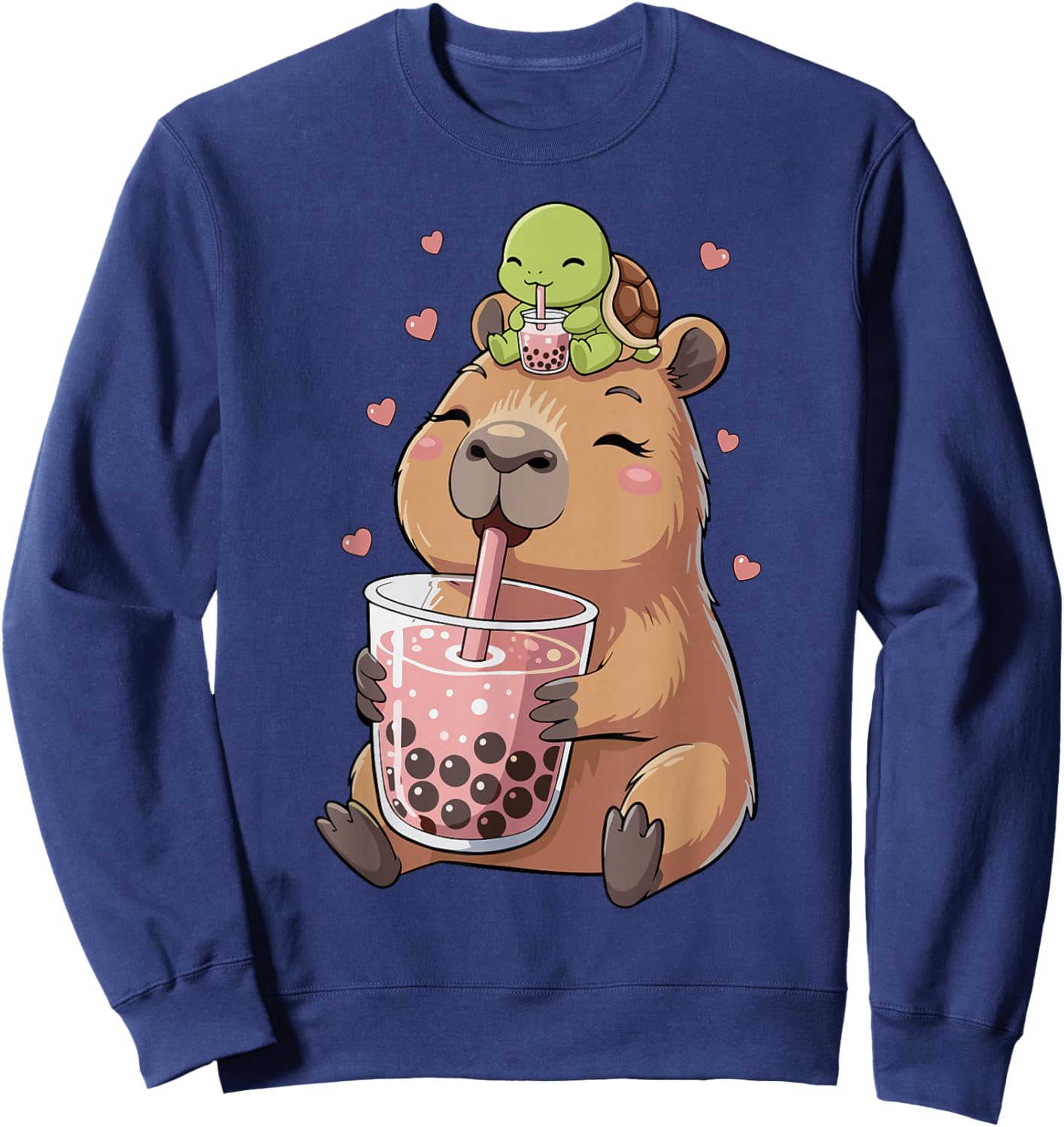Capybara & Bubble Tea Girls' Turtle Sweatshirt - Sweatshirt | Navy