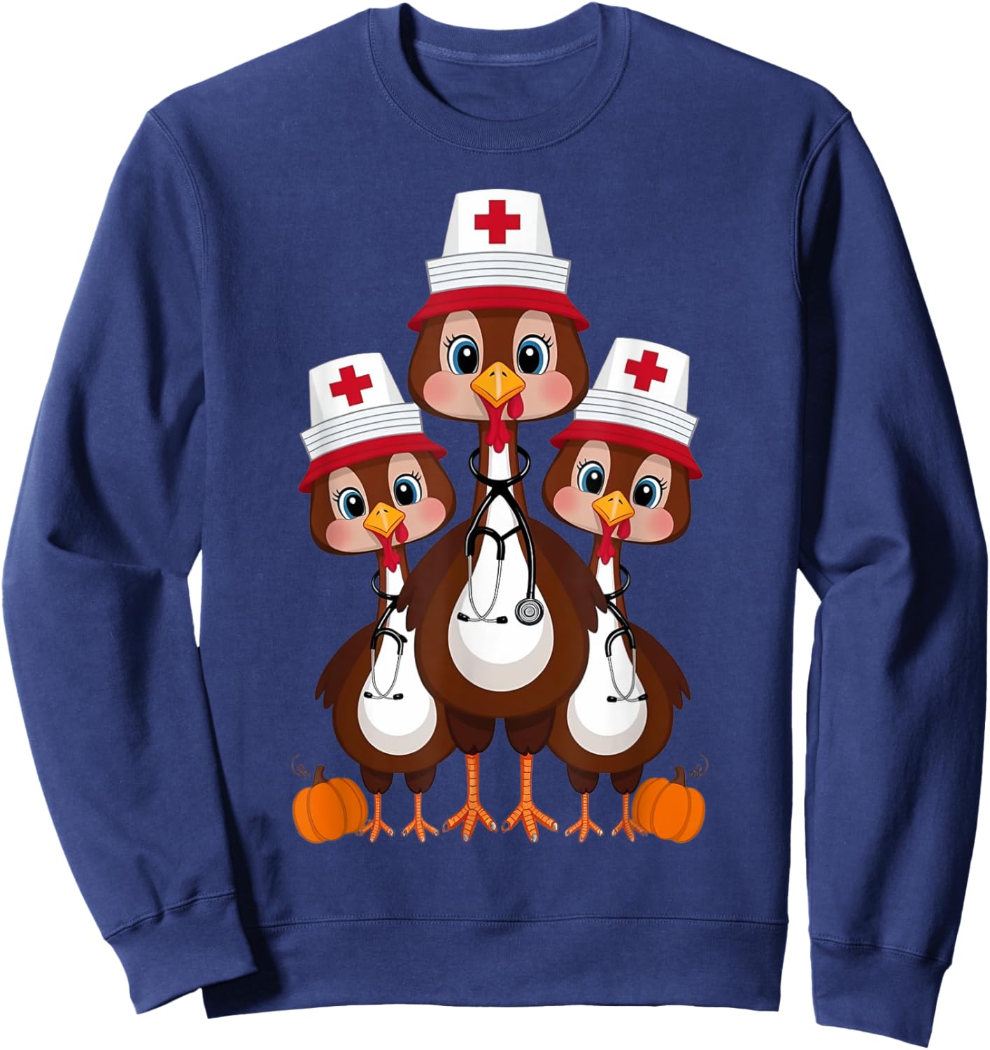 Thanksgiving Scrub Tops Women Turkey Nurse Holiday Nursing Sweatshirt - Sweatshirt | Navy
