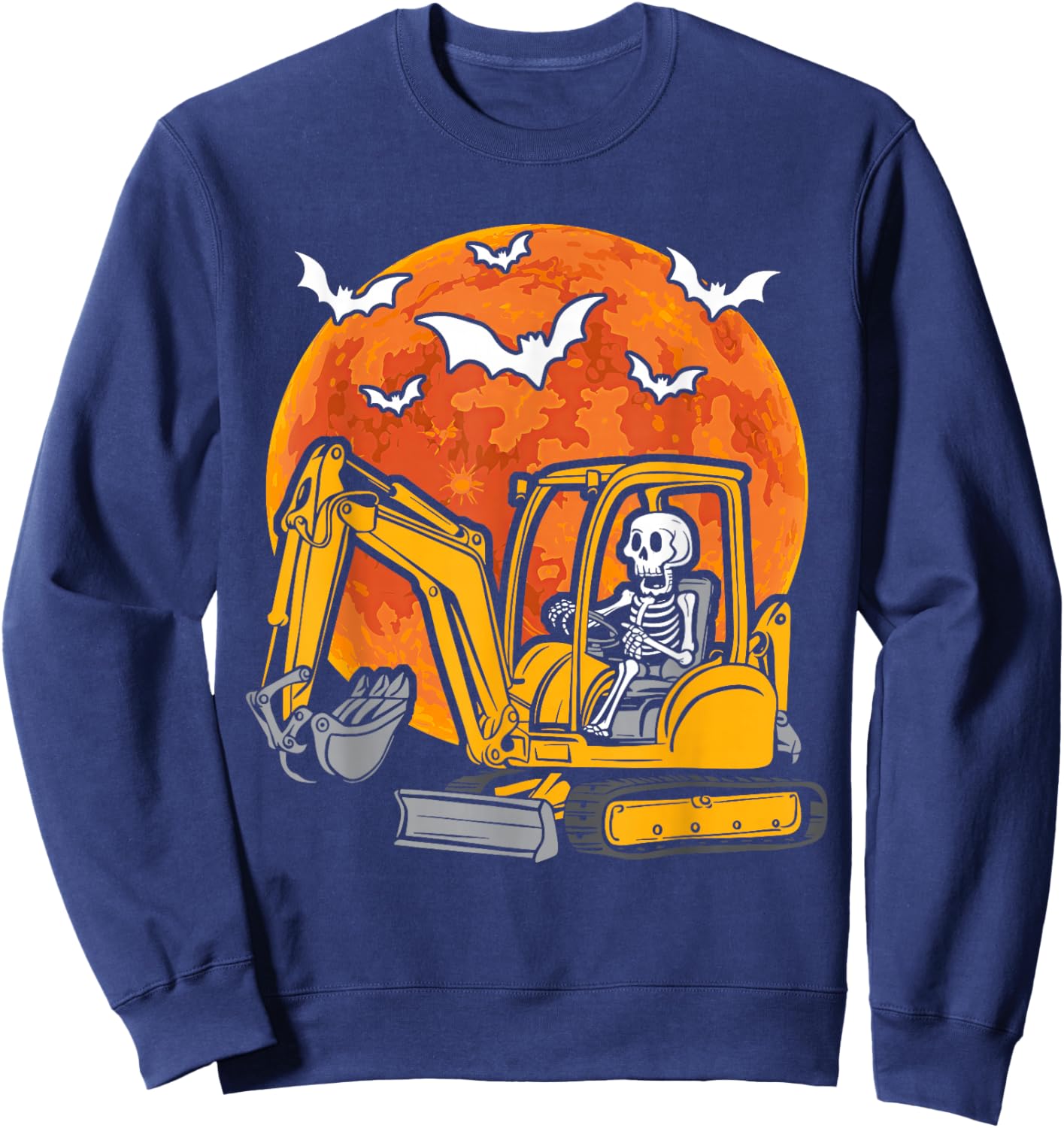 Skeleton Driving Truck Excavator Halloween Construction Kids Sweatshirt - Sweatshirt | Navy