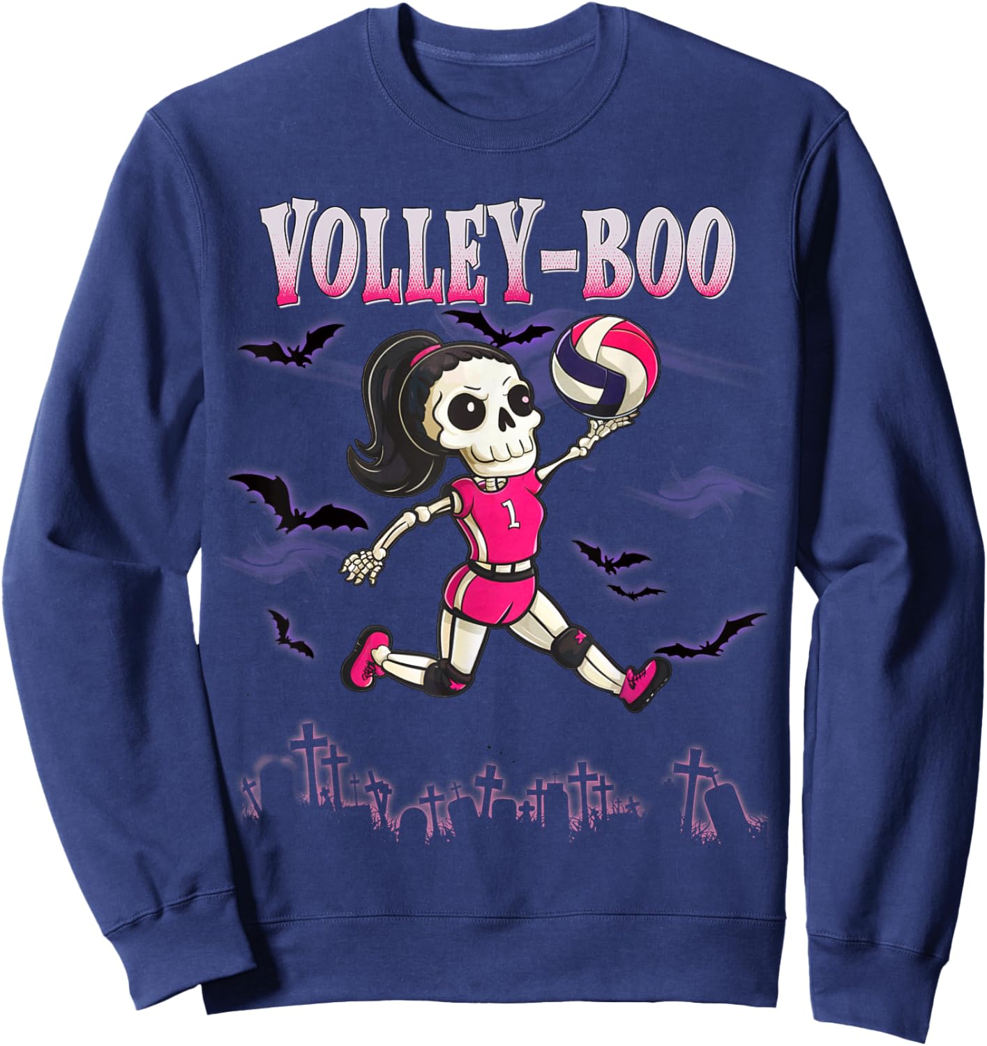 Volleyball Teen Halloween Skeleton Girl October Volley-Boo Sweatshirt - Sweatshirt | Navy