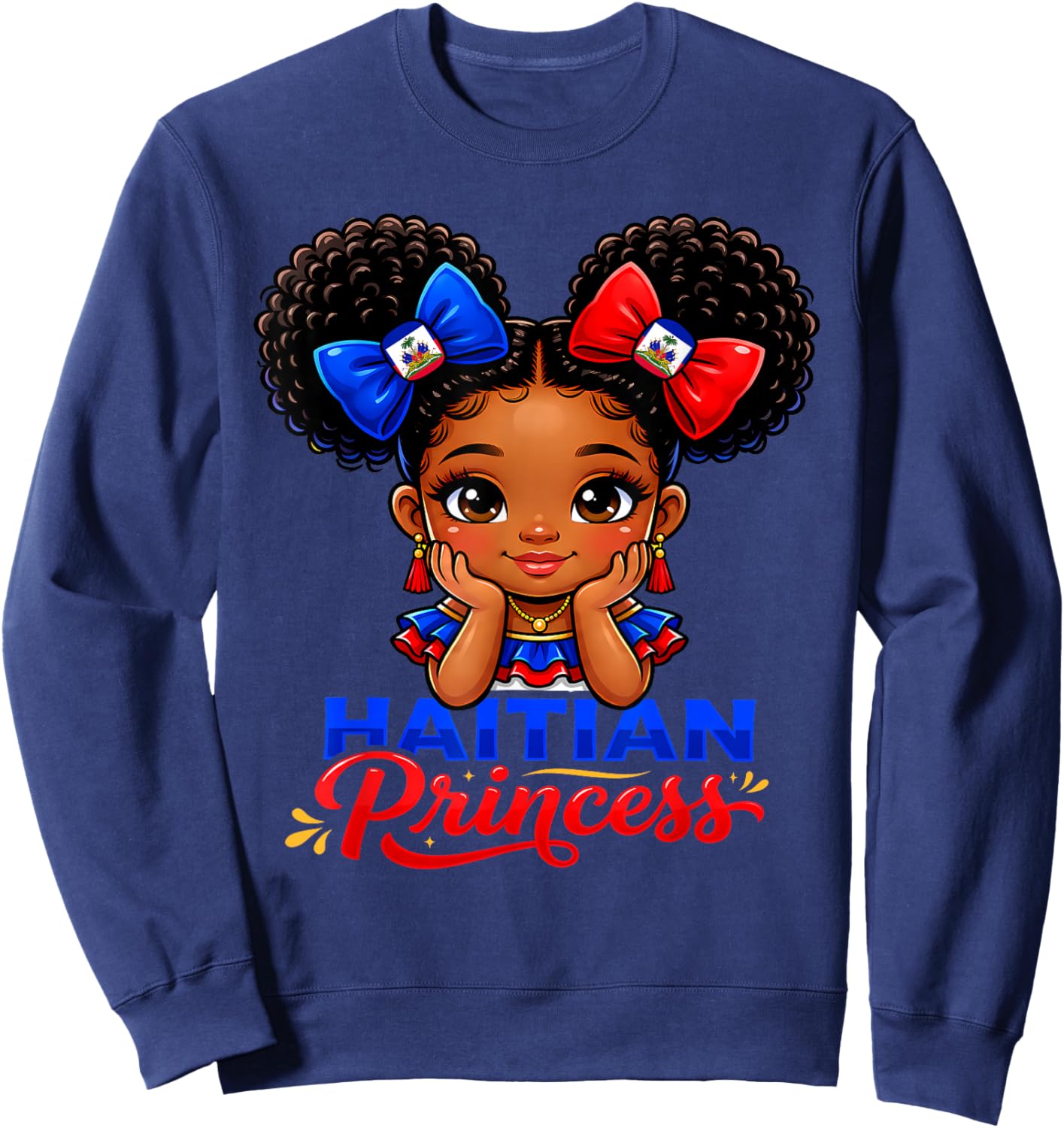 Haitian Princess Haiti Flag Pride Melanin Girls Kids Toddler Sweatshirt - Sweatshirt | Navy