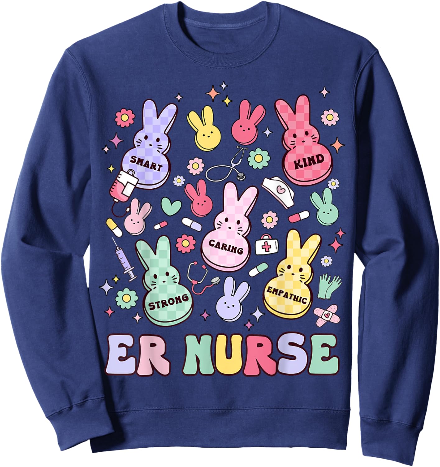 Easter ER Emergency Department Nurse Practitioner Bunny Sweatshirt - Sweatshirt | Navy