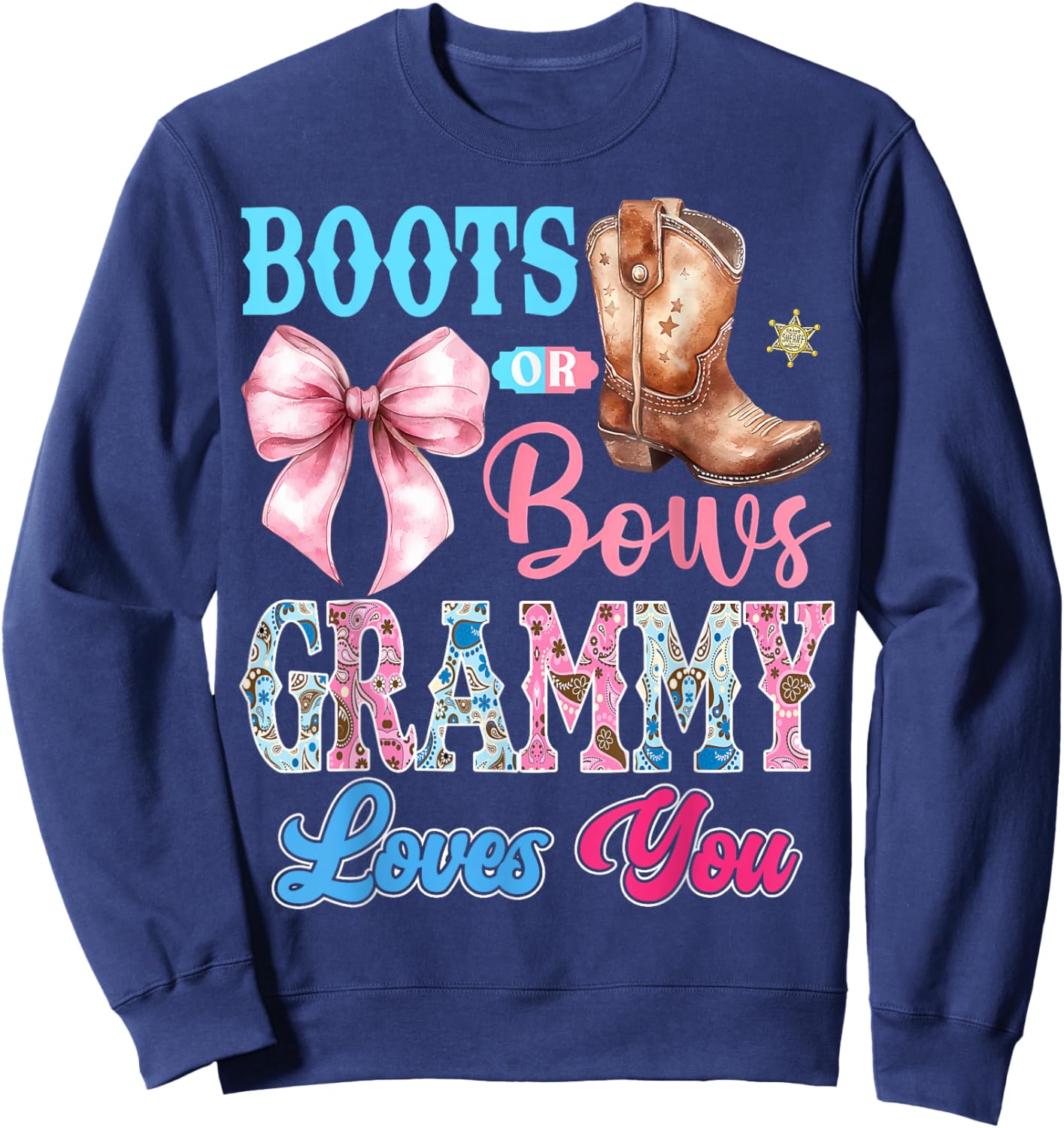 Boots or Bows Grammy Loves You Gender Reveal Party Sweatshirt - Sweatshirt | Navy