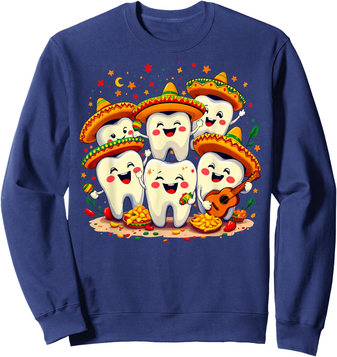 Funny Cinco de Mayo Dentist Tooth Fiesta Sombrero Design Sweatshirt - Sweatshirt | Navy