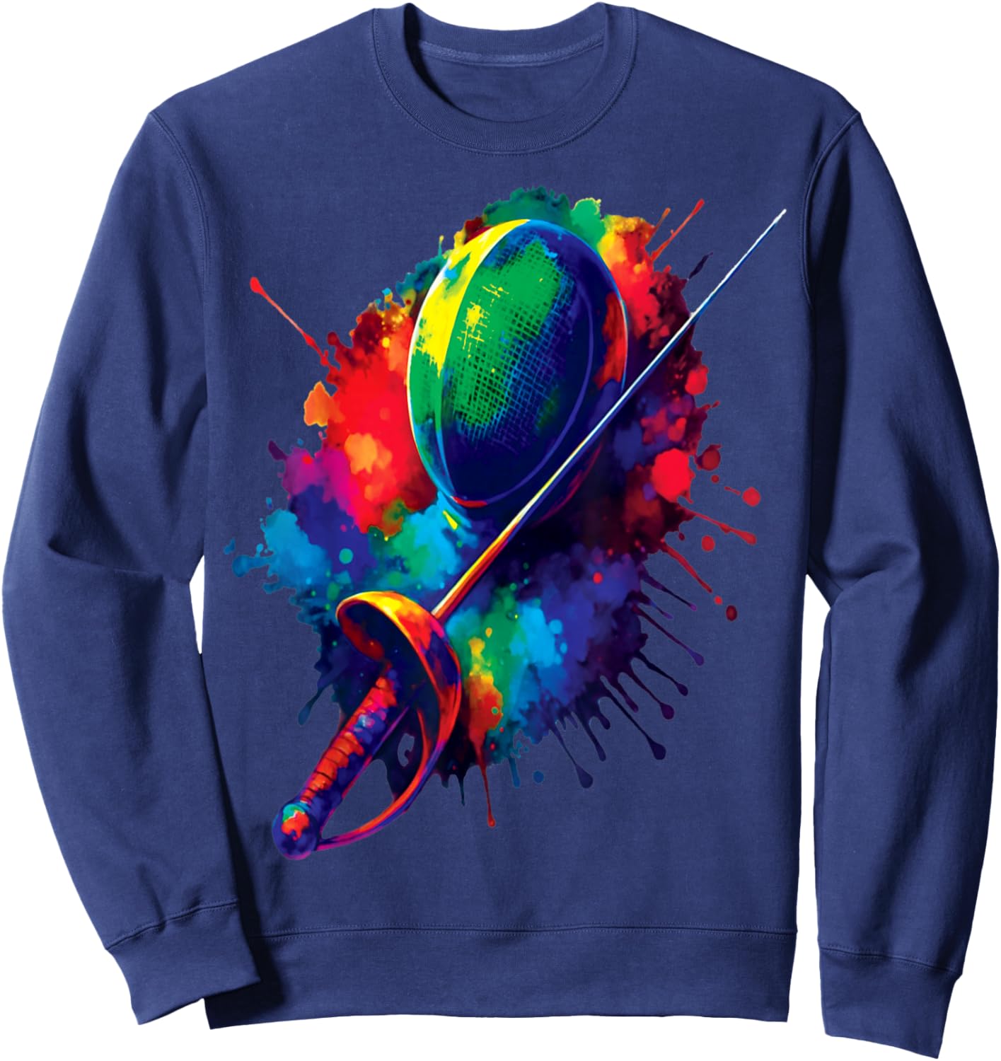 Fencing Splash Art - Fencing Sport Colorful Mask and Sword Sweatshirt - Sweatshirt | Navy