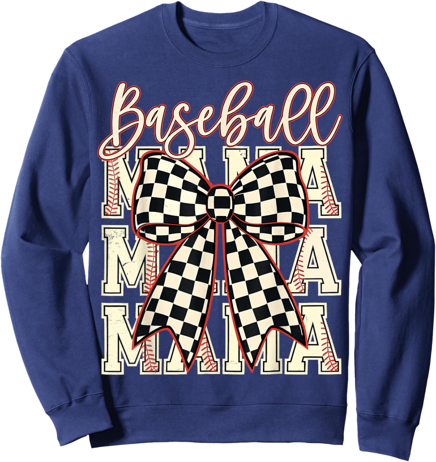 Checkered Coquette Baseball Mama Women Baseball Mom Gifts Sweatshirt - Sweatshirt | Navy