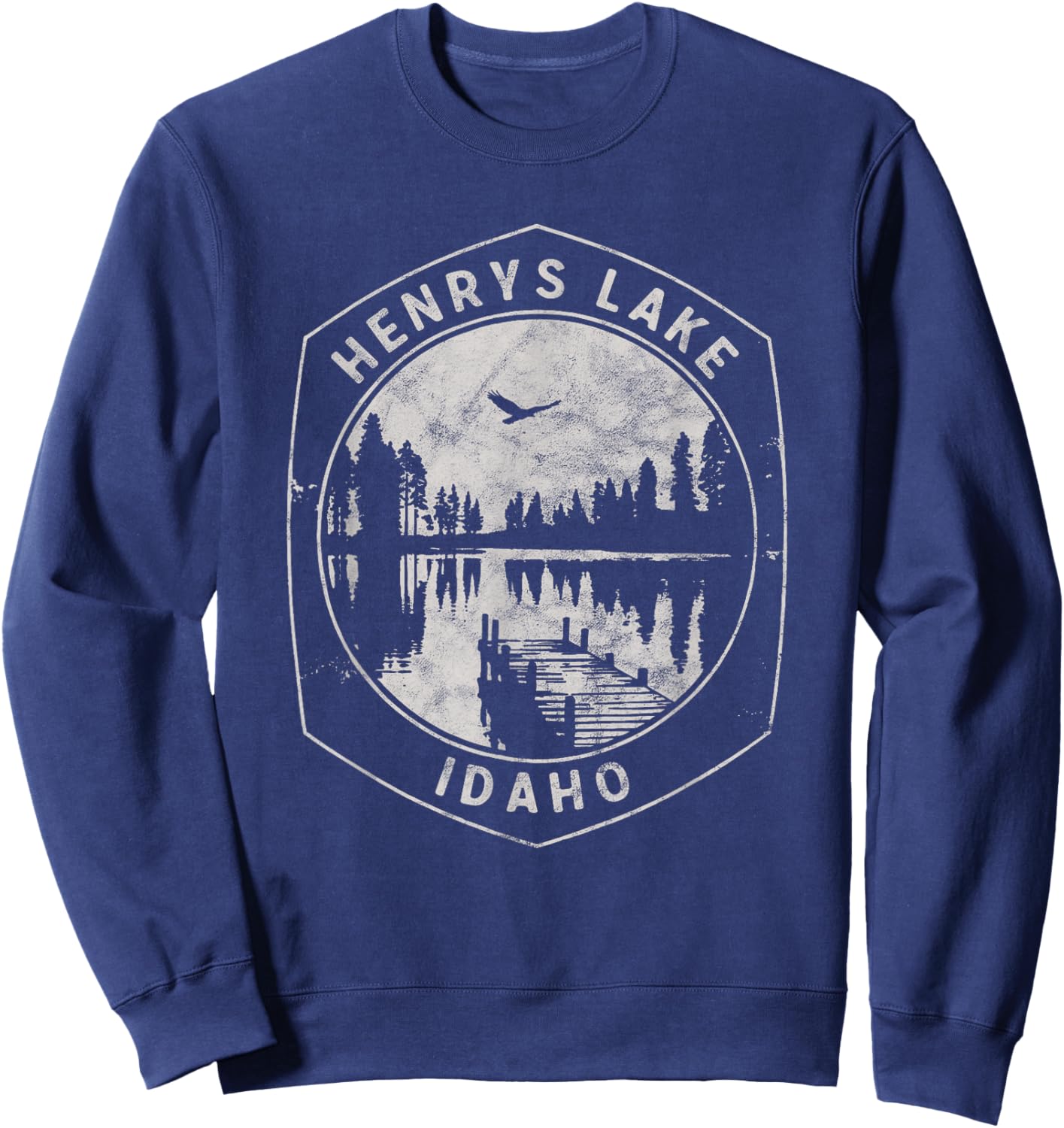 Vintage Henrys Lake Idaho Outdoors Vacation Sweatshirt - Sweatshirt | Navy