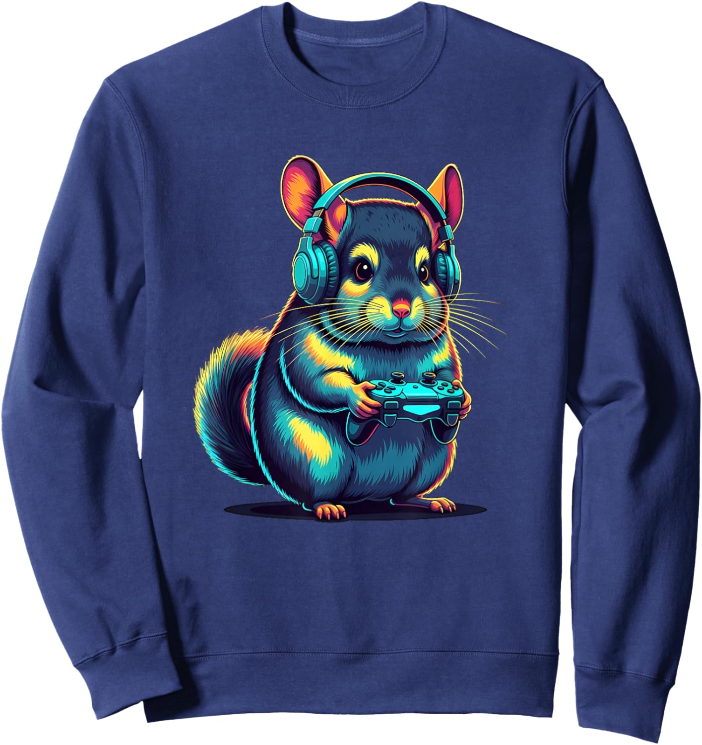 Chinchilla Gaming Animal Video Games Funny Chinchilla Sweatshirt - Sweatshirt | Navy