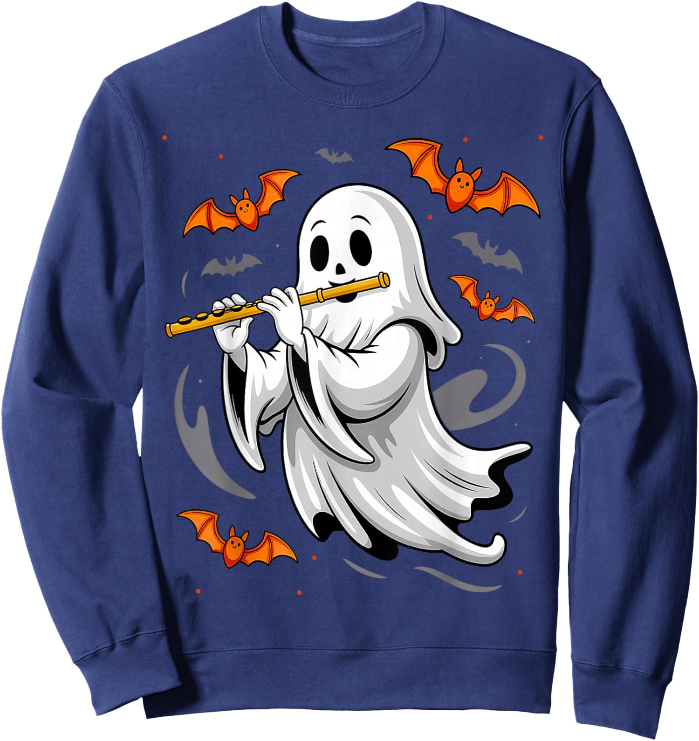 Boo Ghost Playing Flute Halloween Musical Instrument Sweatshirt - Sweatshirt | Navy