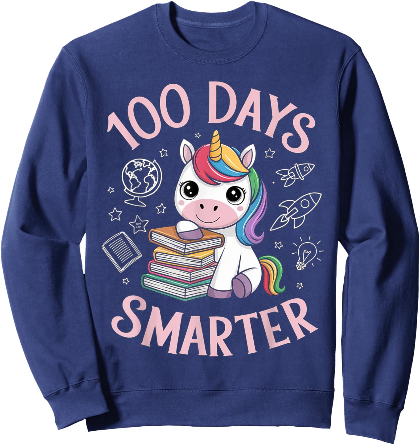 100 Days Smarter Happy 100th Day Of School Unicron Girls Sweatshirt - Sweatshirt | Navy