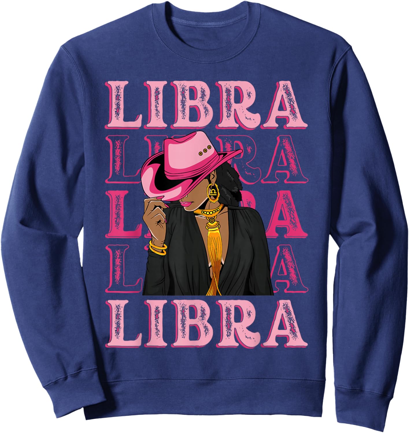 Libra Western Black Cowgirl African American Zodiac Sweatshirt - Sweatshirt | Navy