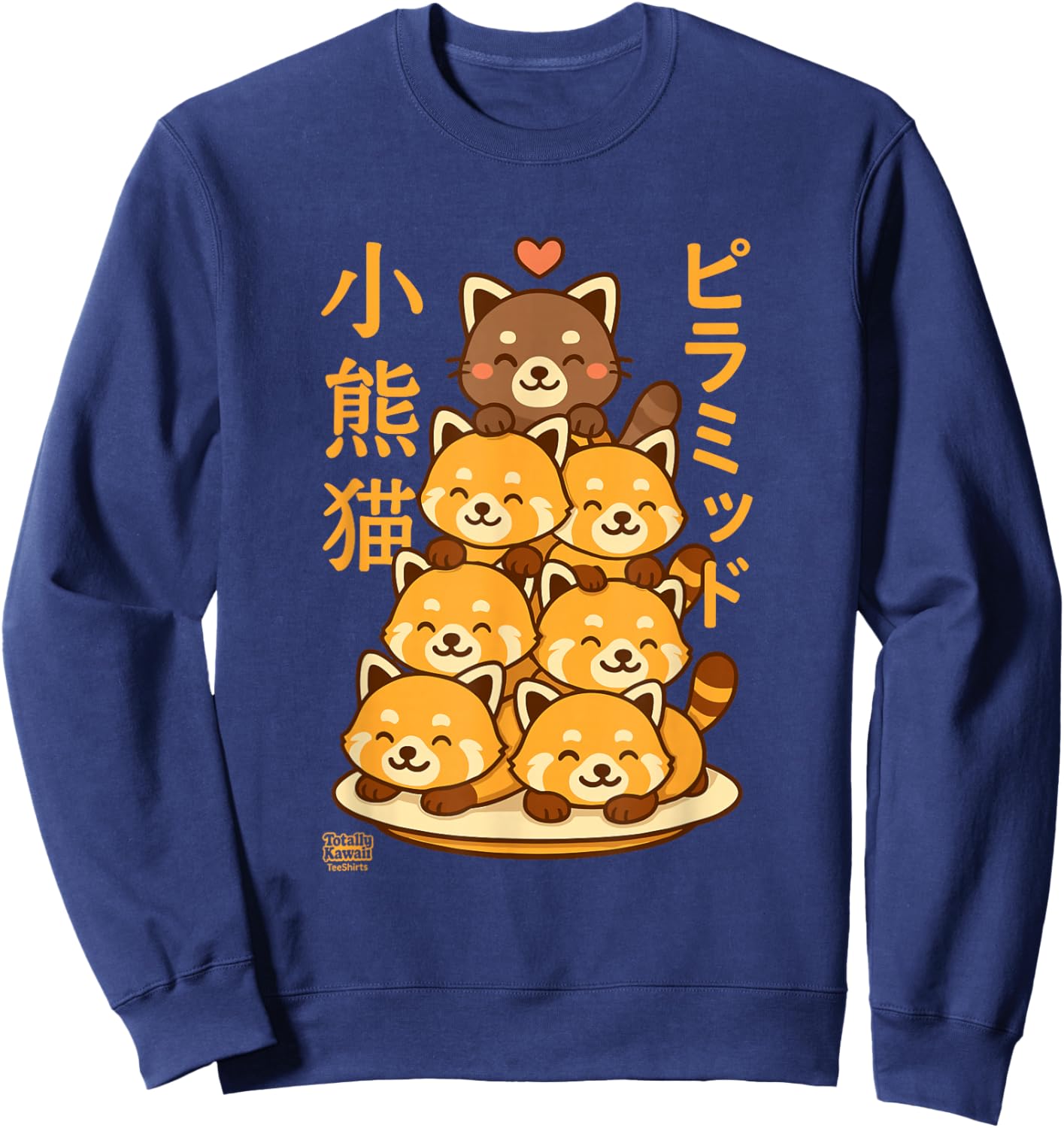 Kawaii Red Panda Pyramid Anime Japanese Letters Cute Sweatshirt - Sweatshirt | Navy