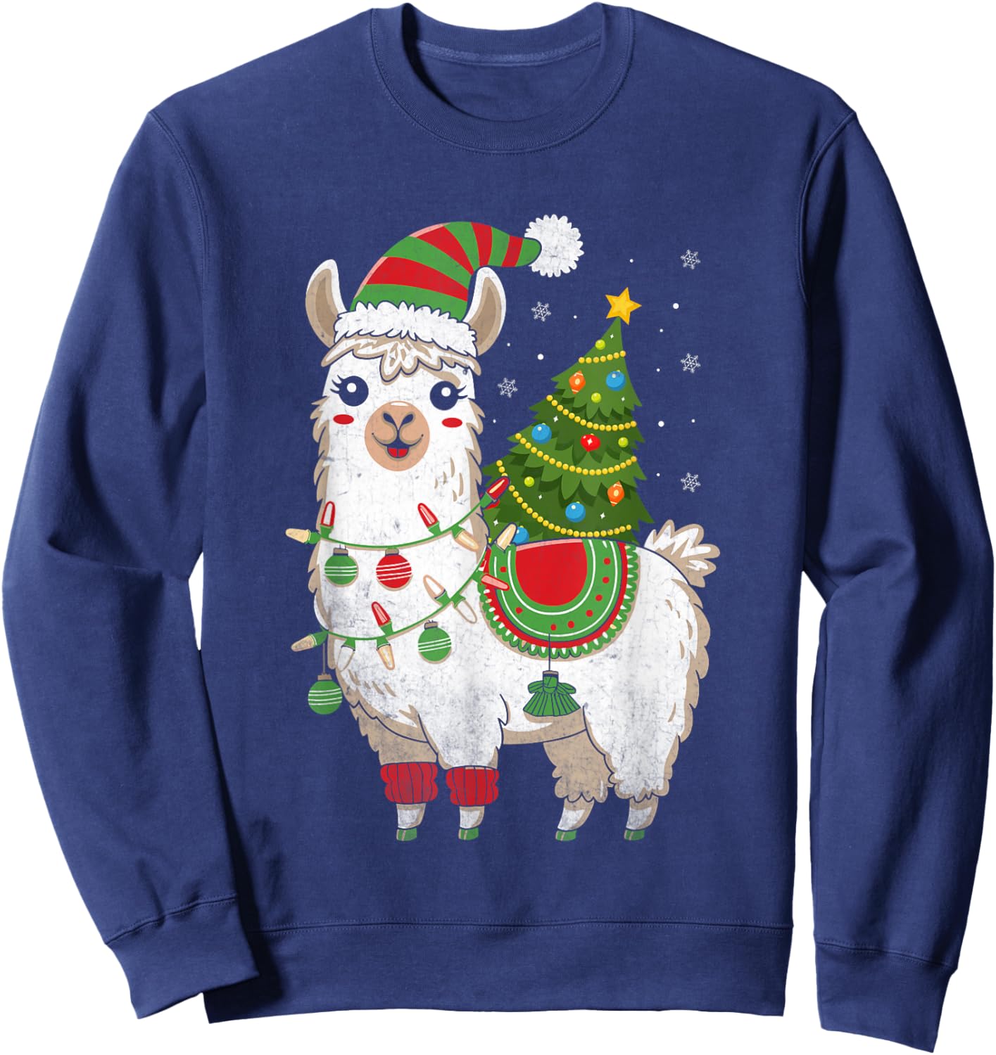 Llama Christmas Tree Cute X-mas Lights Festive Holiday Sweatshirt - Sweatshirt | Navy
