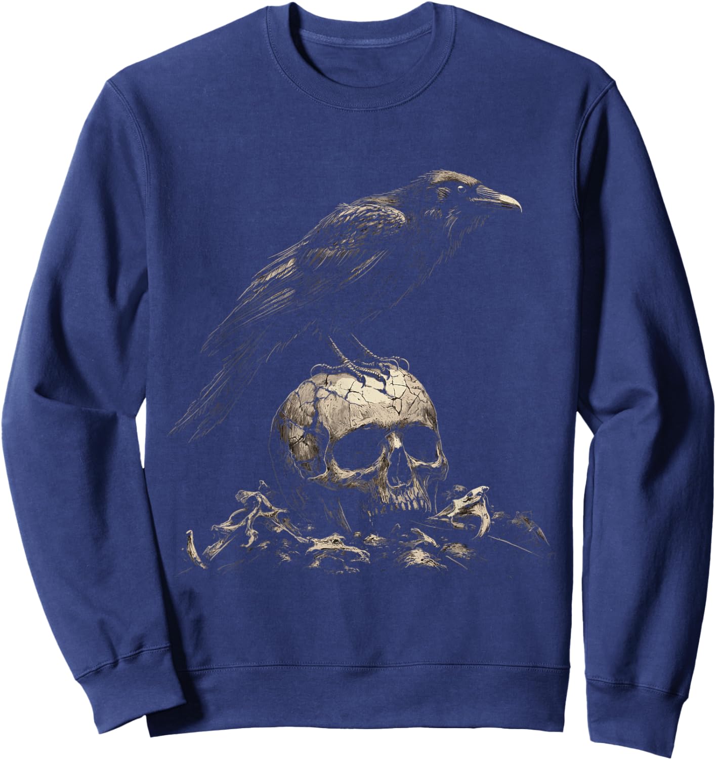 Raven on Skull Gothic Crow Occult Witchcraft Goth Horror Sweatshirt - Sweatshirt | Navy