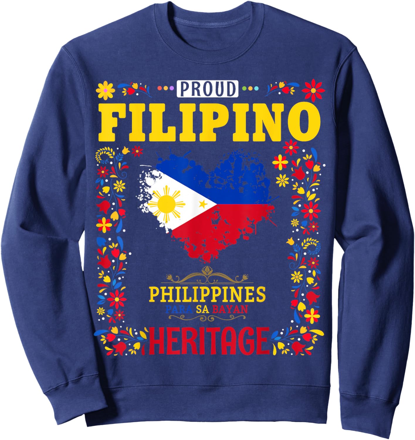 Filipino Heritage Flag Outfit Idea for Kids Philippines Flag Sweatshirt - Sweatshirt | Navy