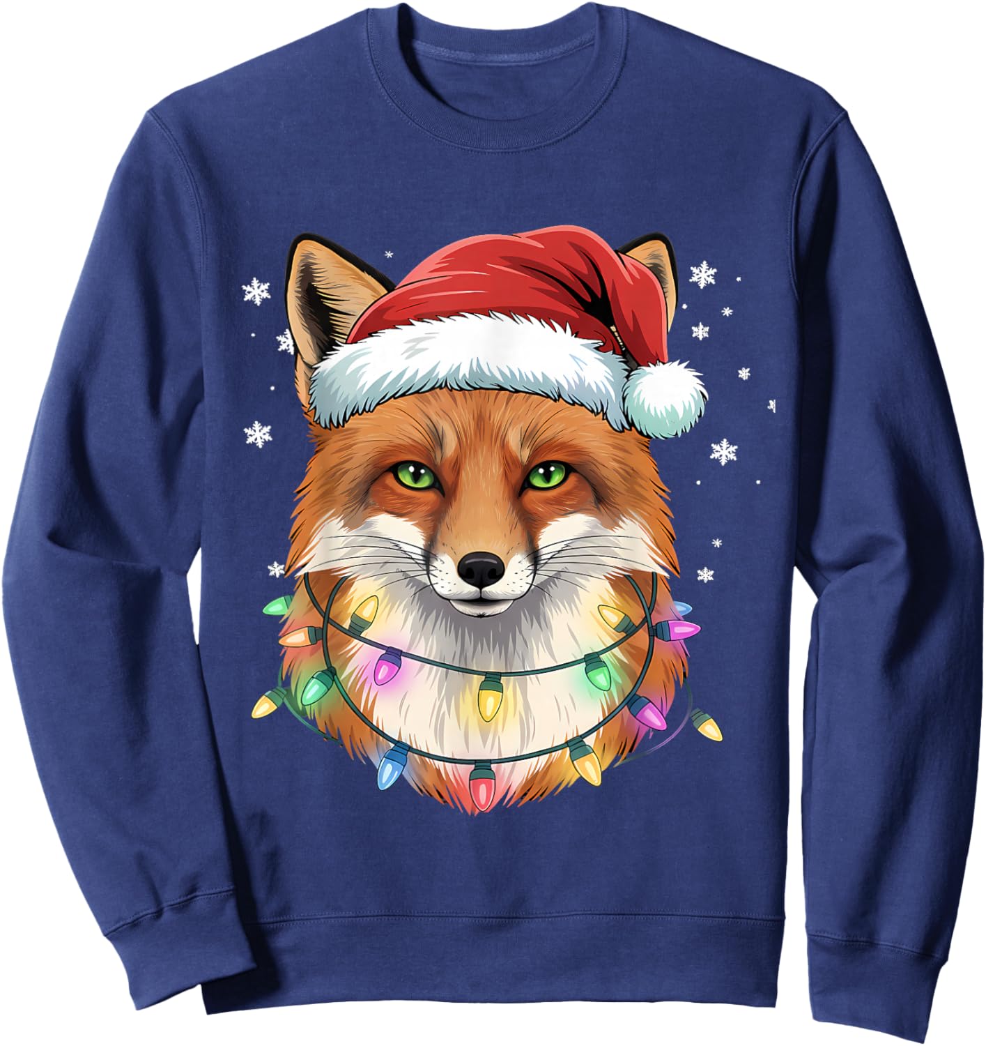 Christmas Lights Fox Santa Hat Cute Xmas Pajamas Sweatshirt - Sweatshirt | Navy
