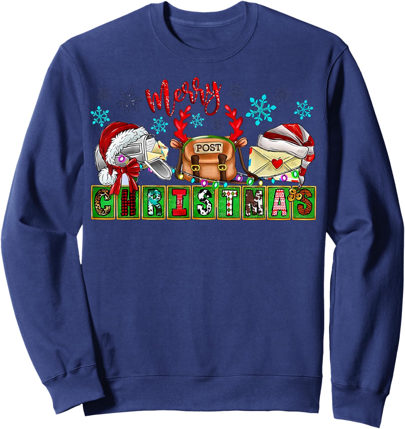 Merry Post Christmas Postal Worker Post Office Santa Hat Sweatshirt - Sweatshirt | Navy