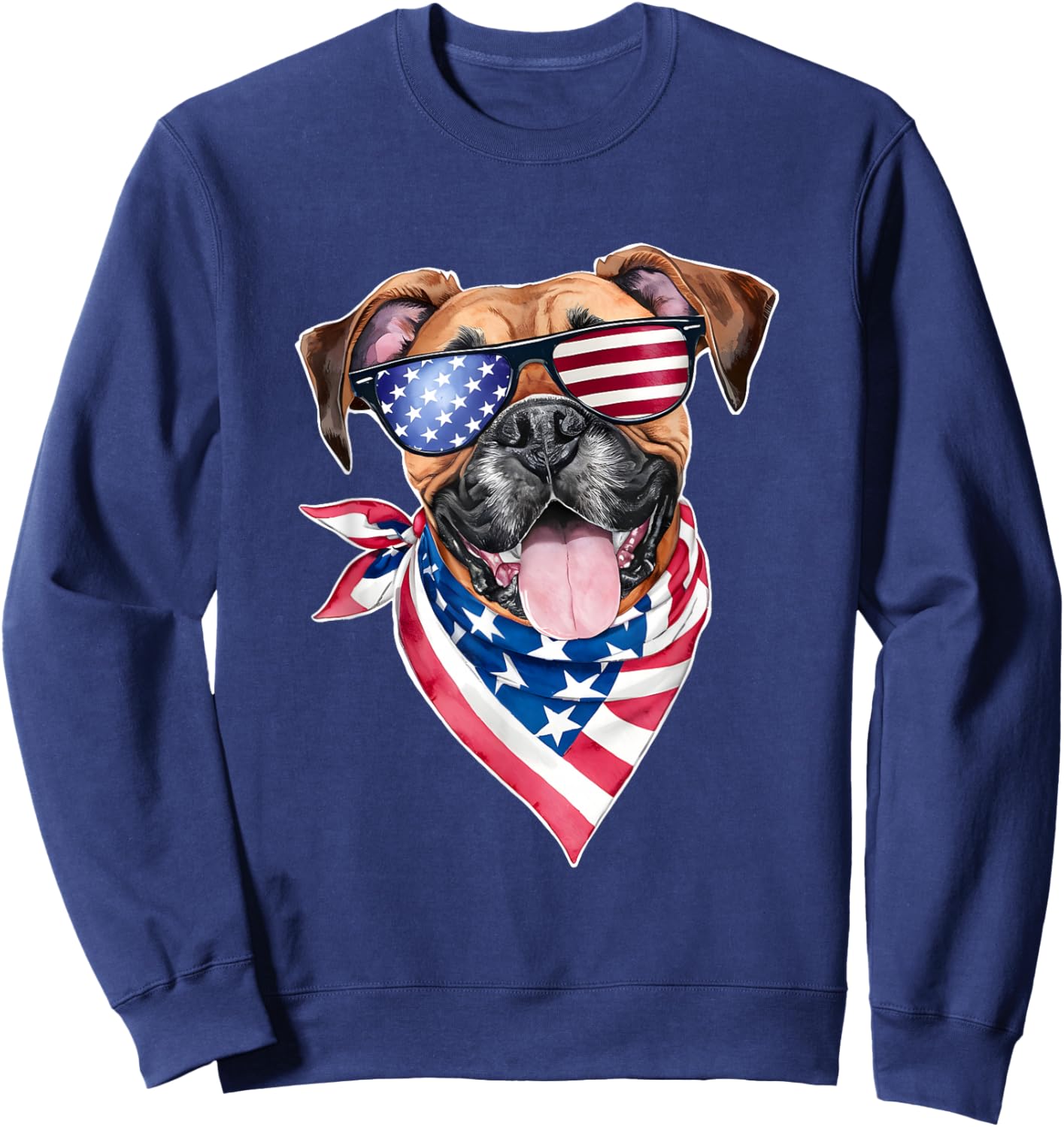 Boxer Dog American Flag 4th of July For Dog Lovers Men Women Sweatshirt - Sweatshirt | Navy