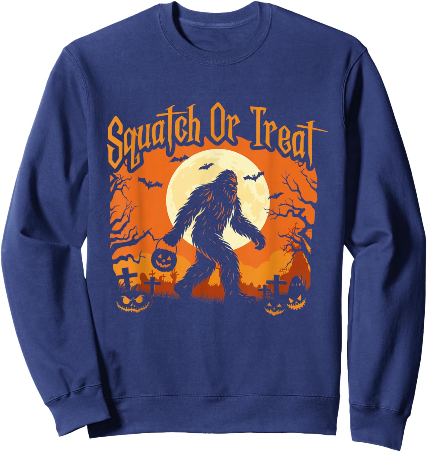 Squatch Or Treat - Spooky Bigfoot Halloween Sasquatch Sweatshirt - Sweatshirt | Navy