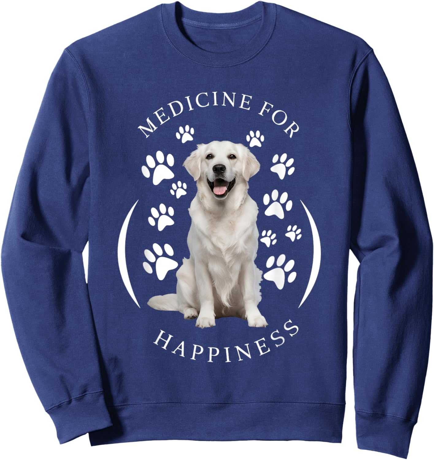 Cute English Cream Golden White Retriever Gifts Medicine for Happiness Dog Women Men Kids Cute Puppy Funny Black Classic Animal Print Short Sleeve Sweatshirt - Sweatshirt | Navy