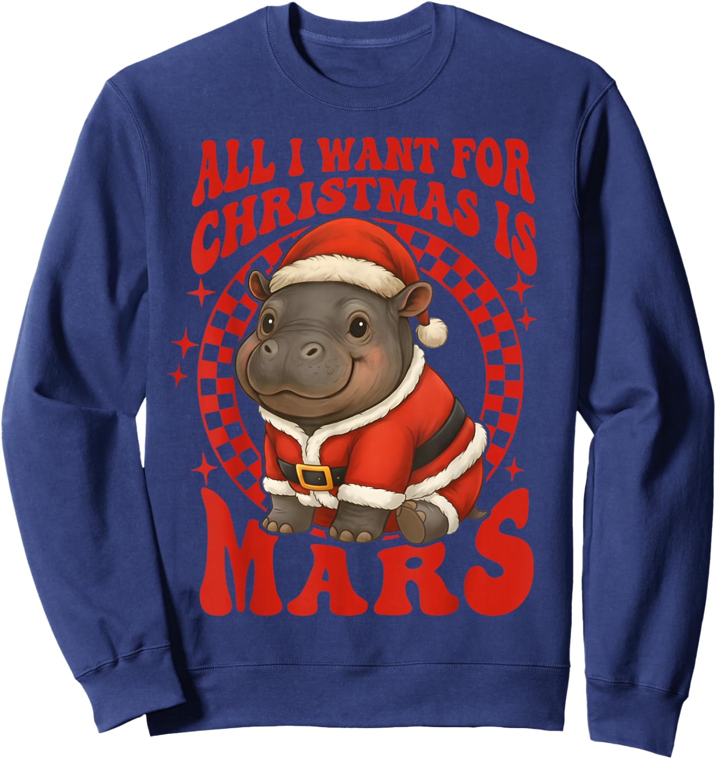 Mars The Hippo Christmas Baby Hippo Mars Viral Pygmy Hippo Sweatshirt - Sweatshirt | Navy
