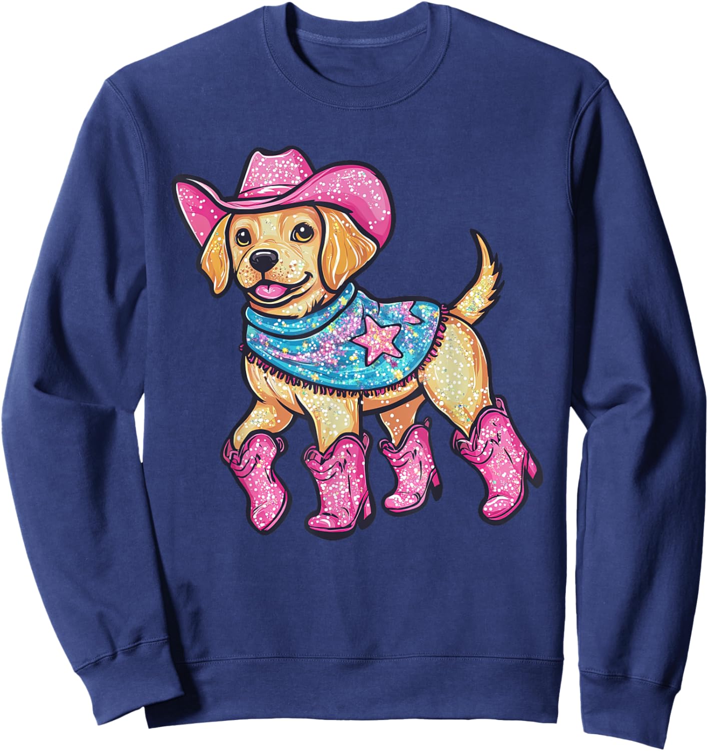 Cute Dog In Pink Cowboy Hat Boots Western Cowgirl Dog Lover Sweatshirt - Sweatshirt | Navy