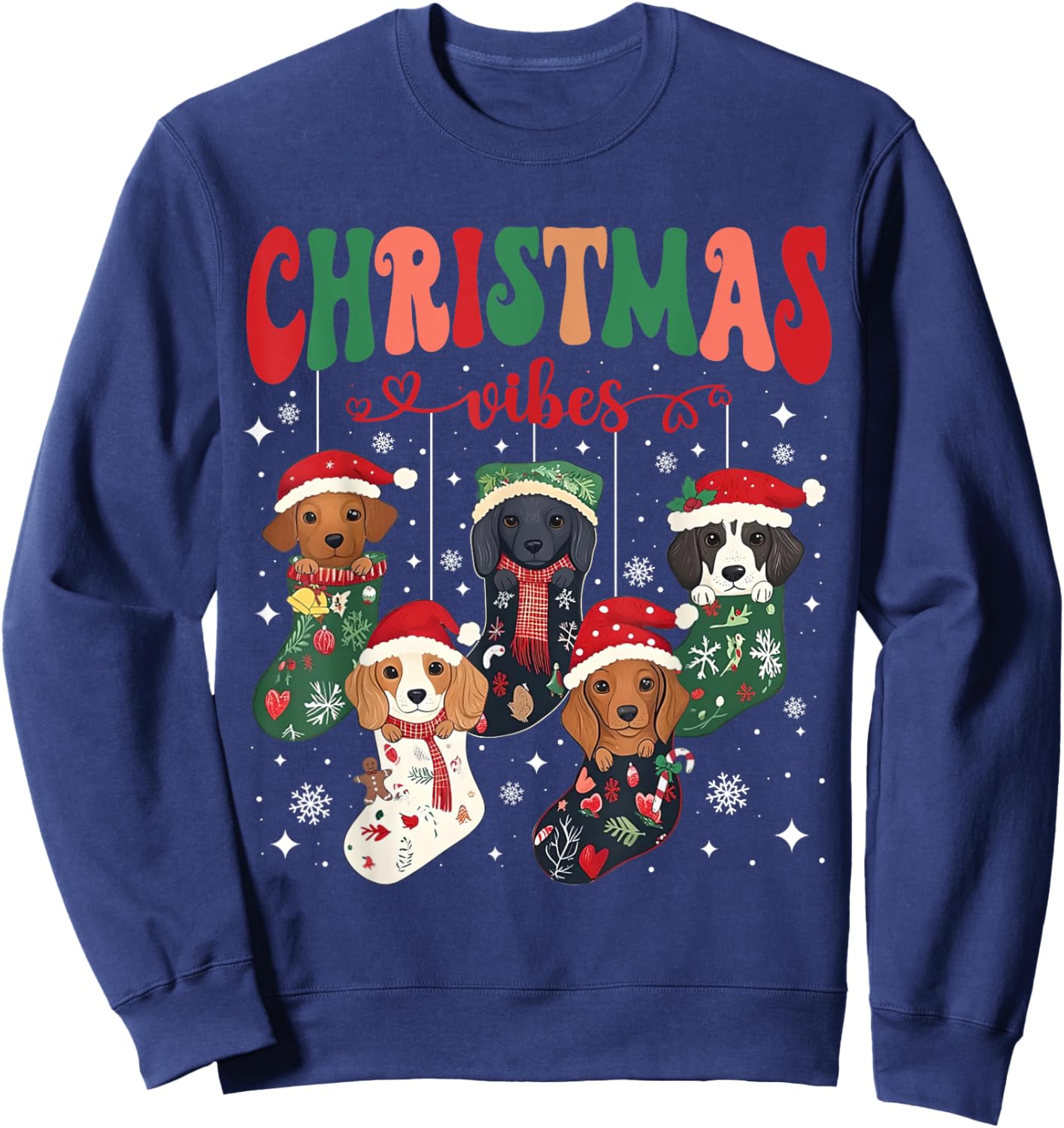 Cute Santa Hat Dachshund in Socks Christmas Vibes Weiner Dog Sweatshirt - Sweatshirt | Navy