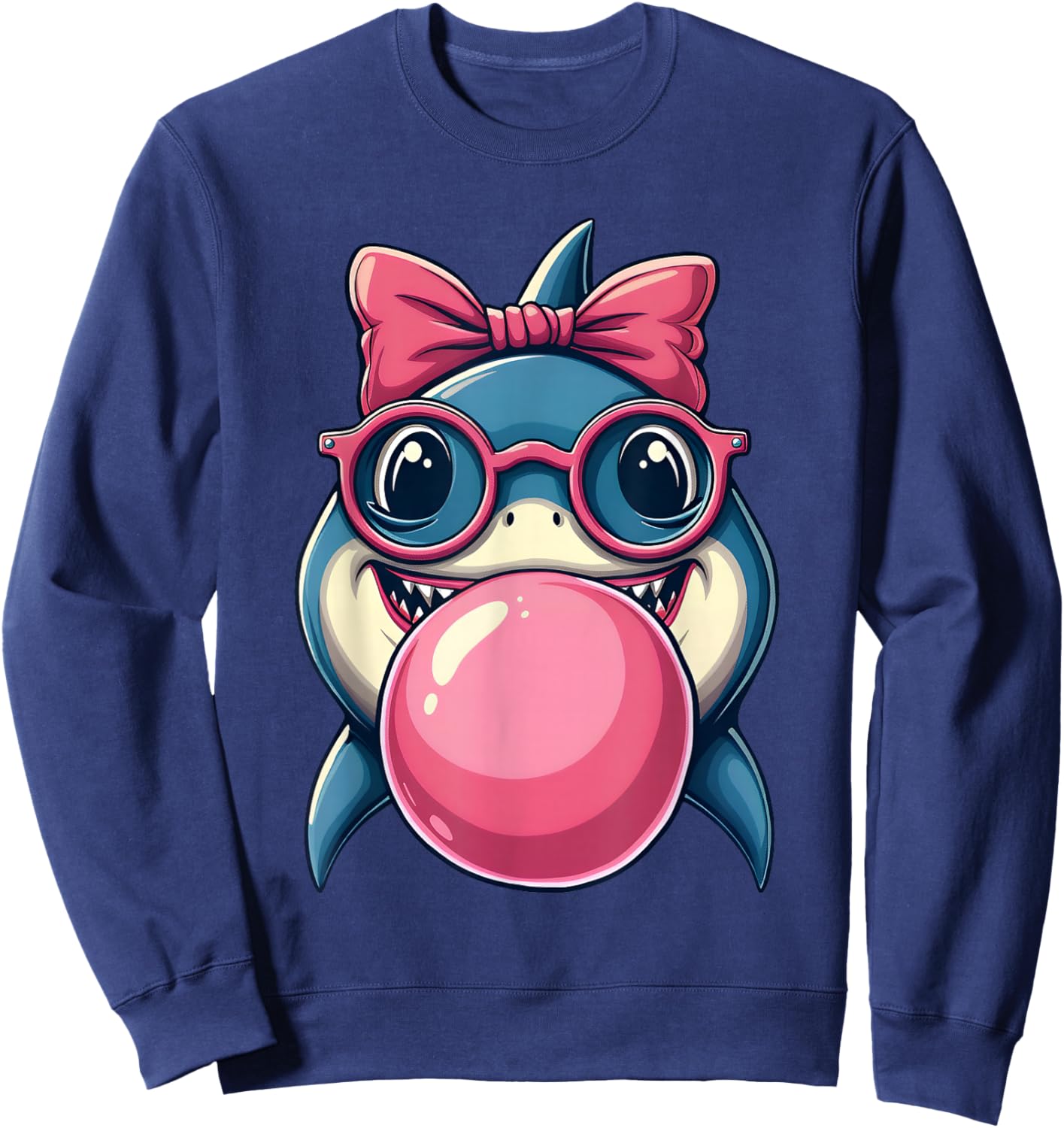 Glasses Bubblegum Cute Shark Pink Bow Funny Little Girl Sweatshirt - Sweatshirt | Navy