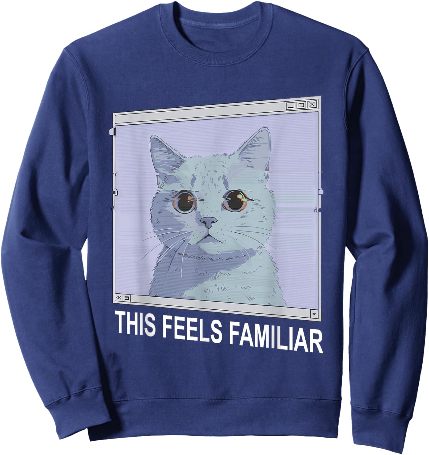 Weirdcore Aesthetic Cat Dreamcore Glitch 90s Window Art Sweatshirt - Sweatshirt | Navy