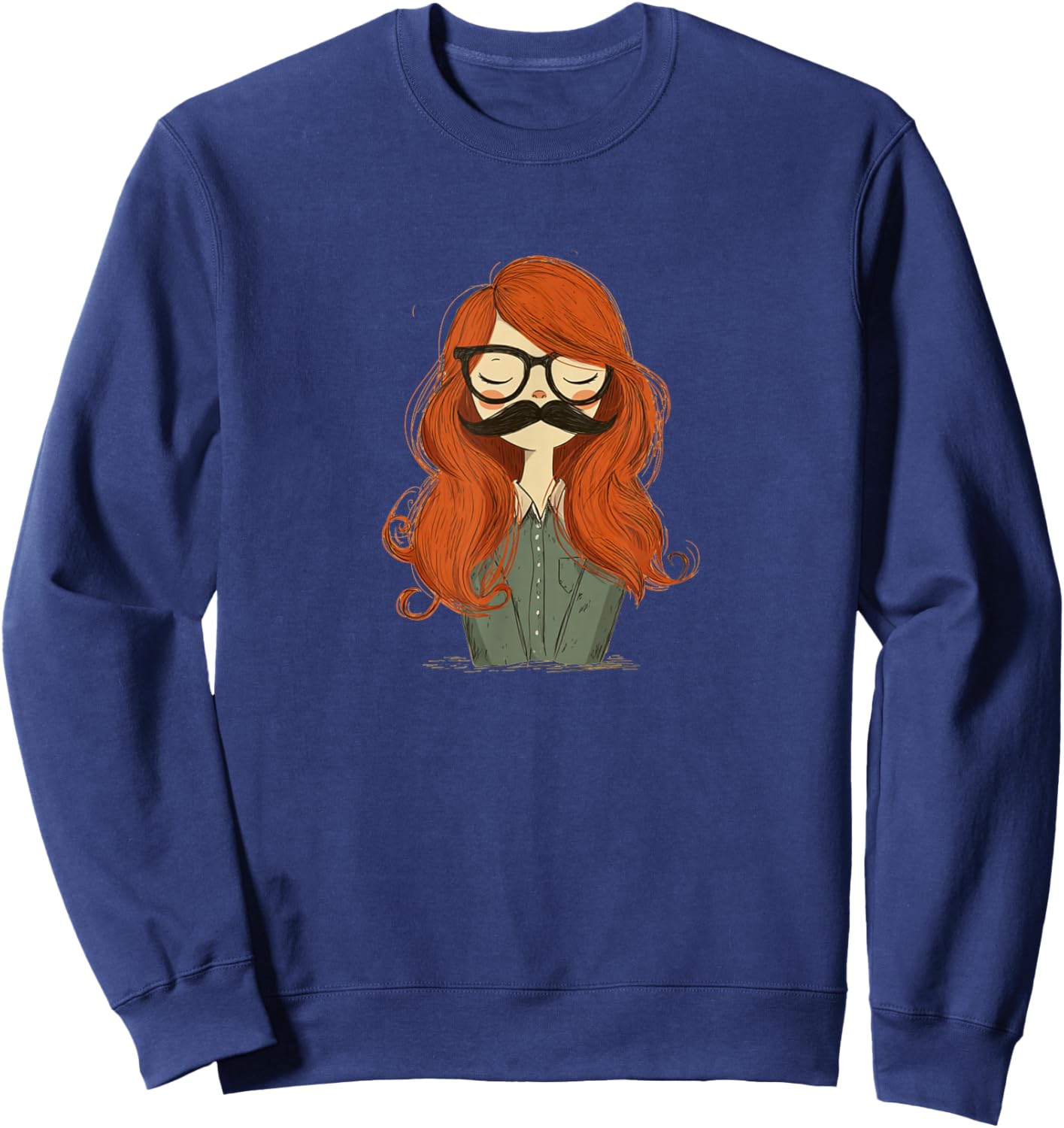 Cute Girl with Funny Mustache Beard Costume Sweatshirt - Sweatshirt | Navy