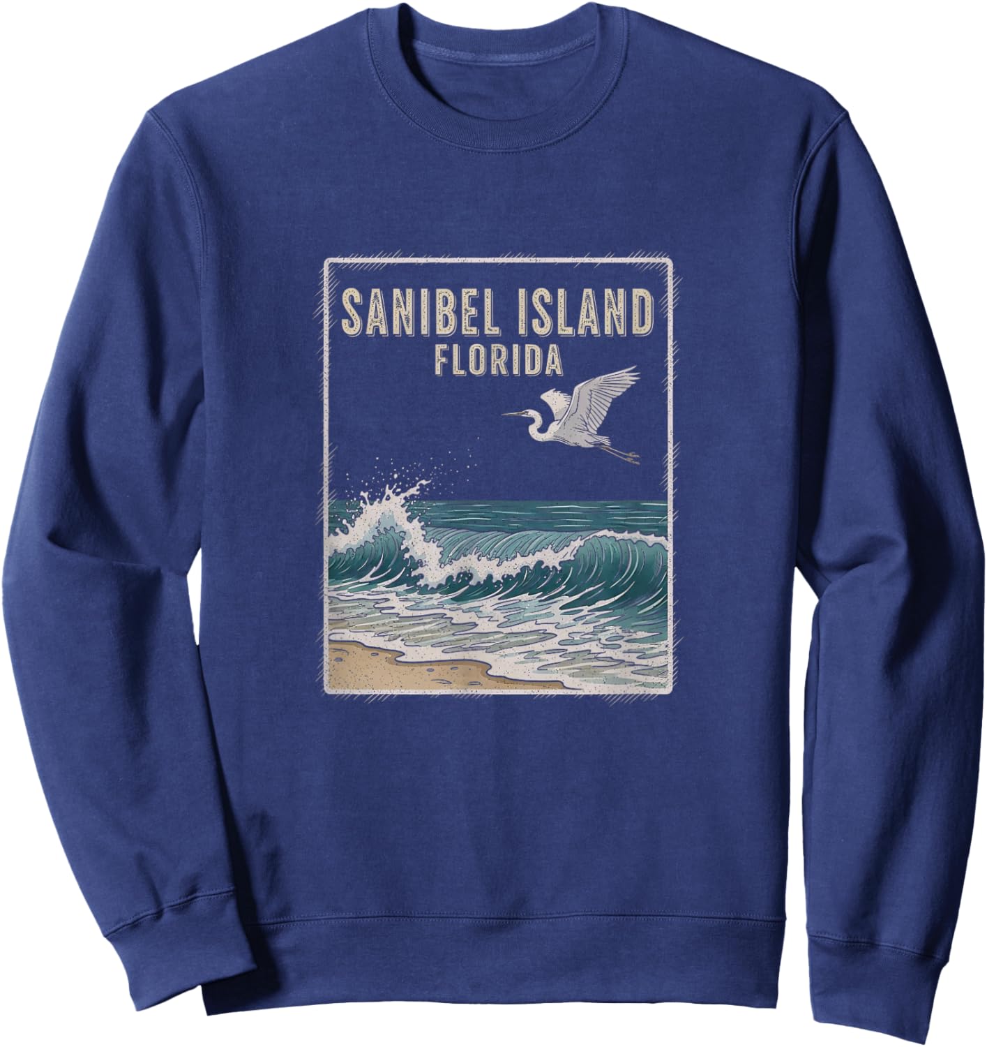 Vintage Sanibel Island Florida Drawing Art Design Sweatshirt - Sweatshirt | Navy