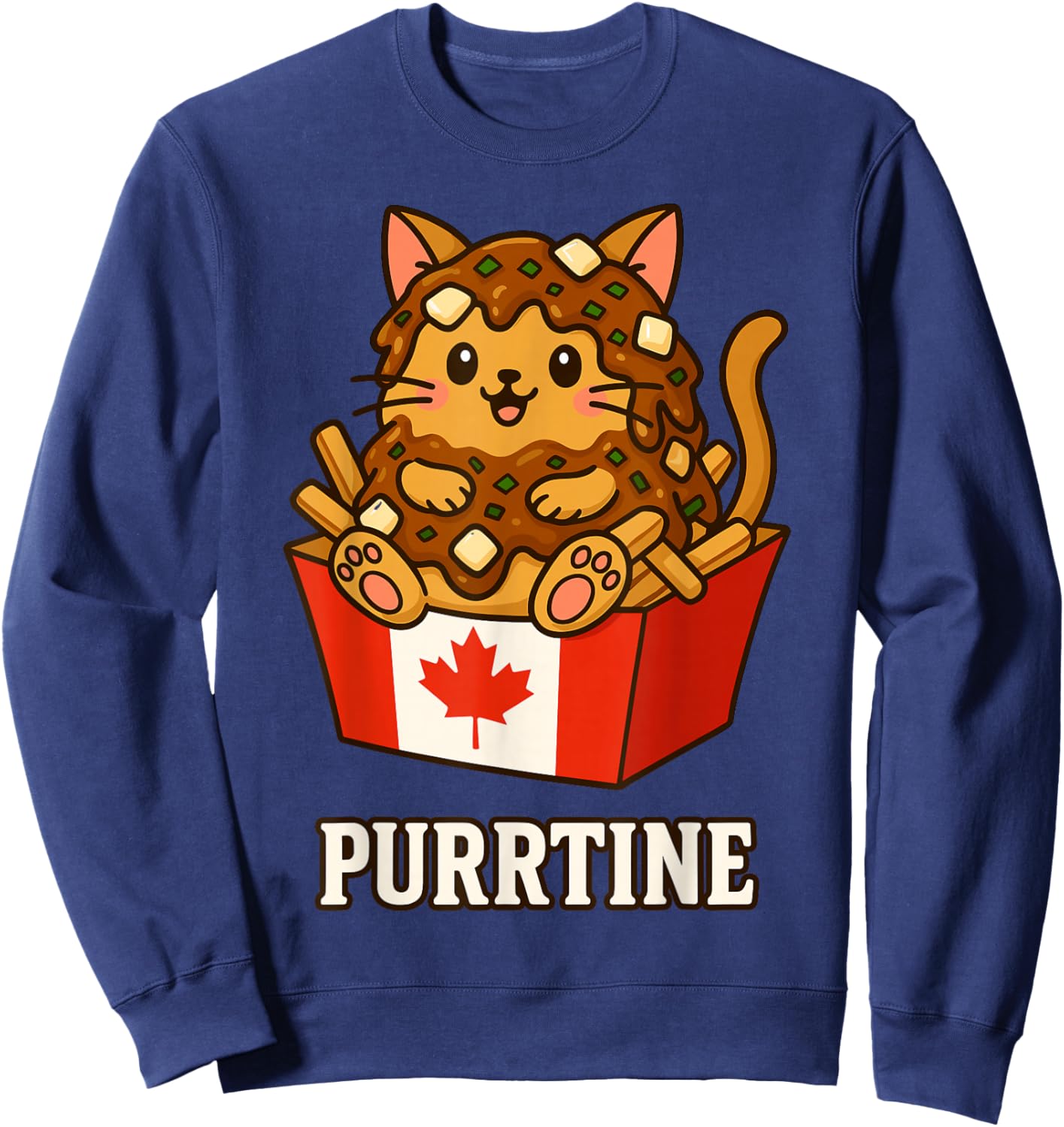 Canadian Poutine Canada Flag Kids Funny Kawaii Cat Canadian Sweatshirt - Sweatshirt | Navy