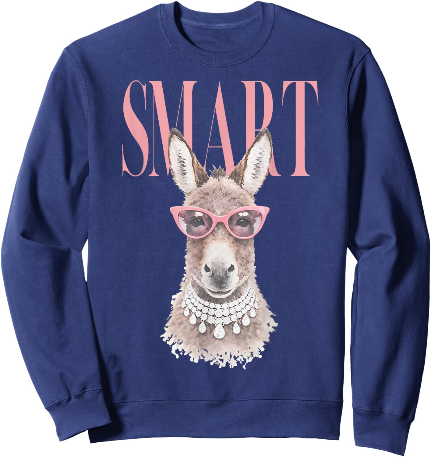 Smart Funny Smartass Donkey with Pink Glasses Women Sweatshirt - Sweatshirt | Navy