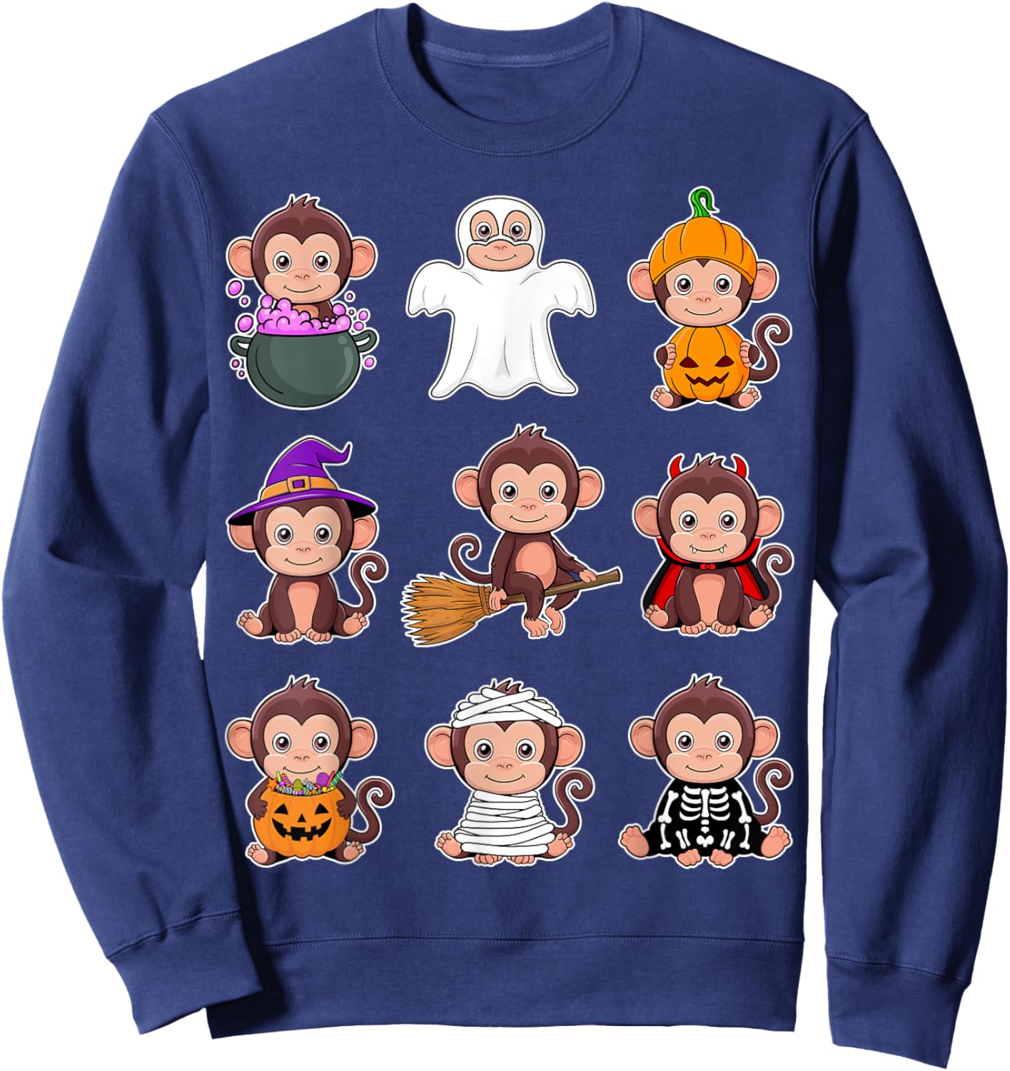 Monkey Halloween Costume Spooky Ghost Monkey Halloween Sweatshirt - Sweatshirt | Navy