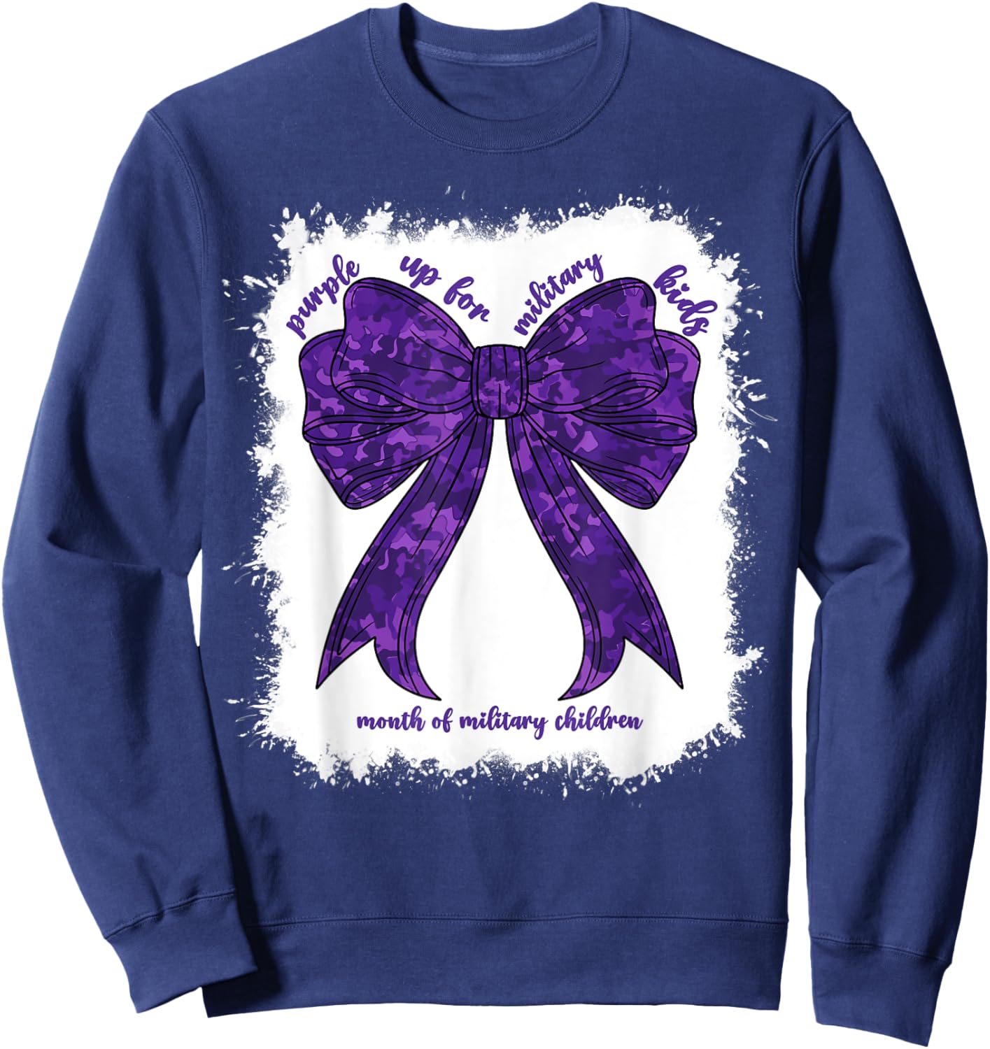 Purple Up For Military Kids Month Of Military Child Girl Bow Sweatshirt - Sweatshirt | Navy