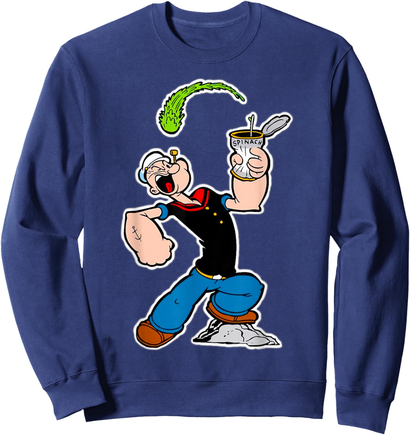 Vintage Pop Eye Cartoon Eating Spinach Strong Sweatshirt - Sweatshirt | Navy