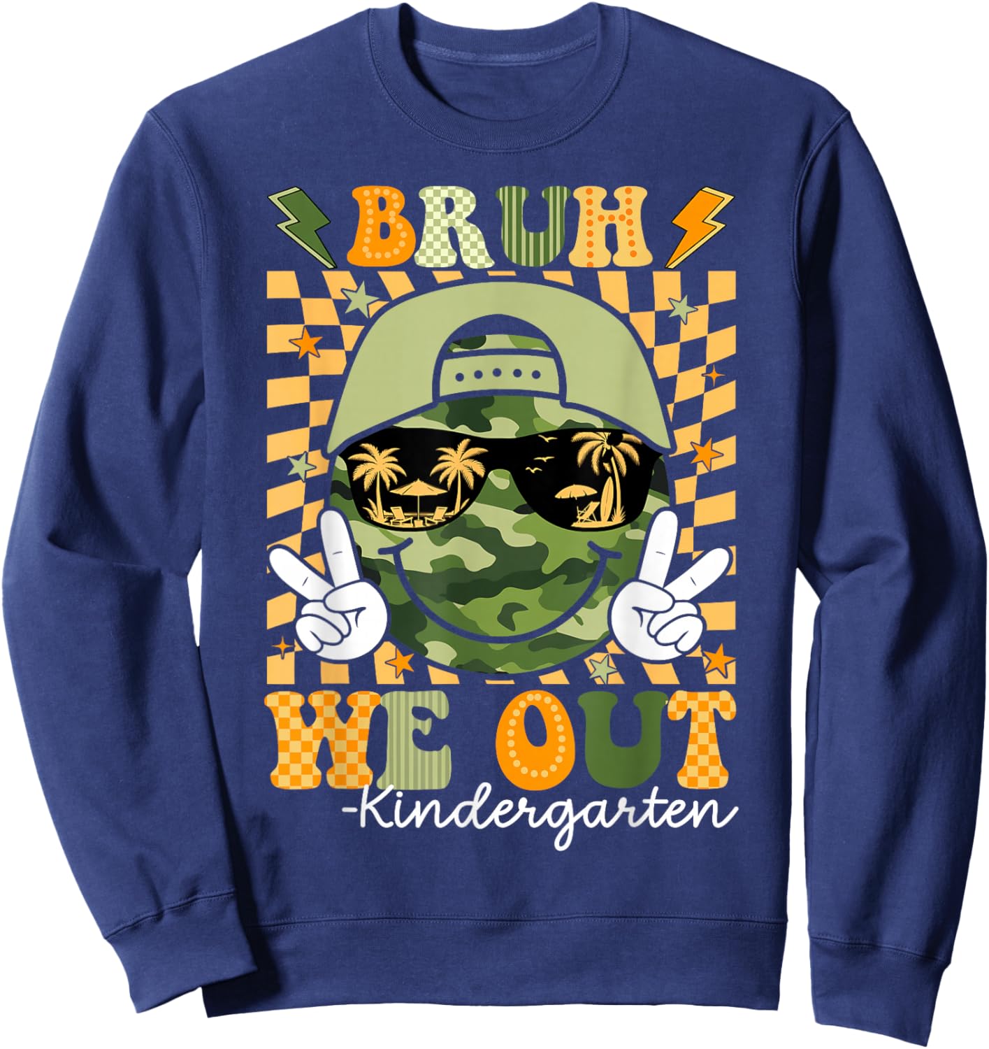 Camo Last Day of School Kindergarten We Out Bruh Kids Boy Sweatshirt - Sweatshirt | Navy