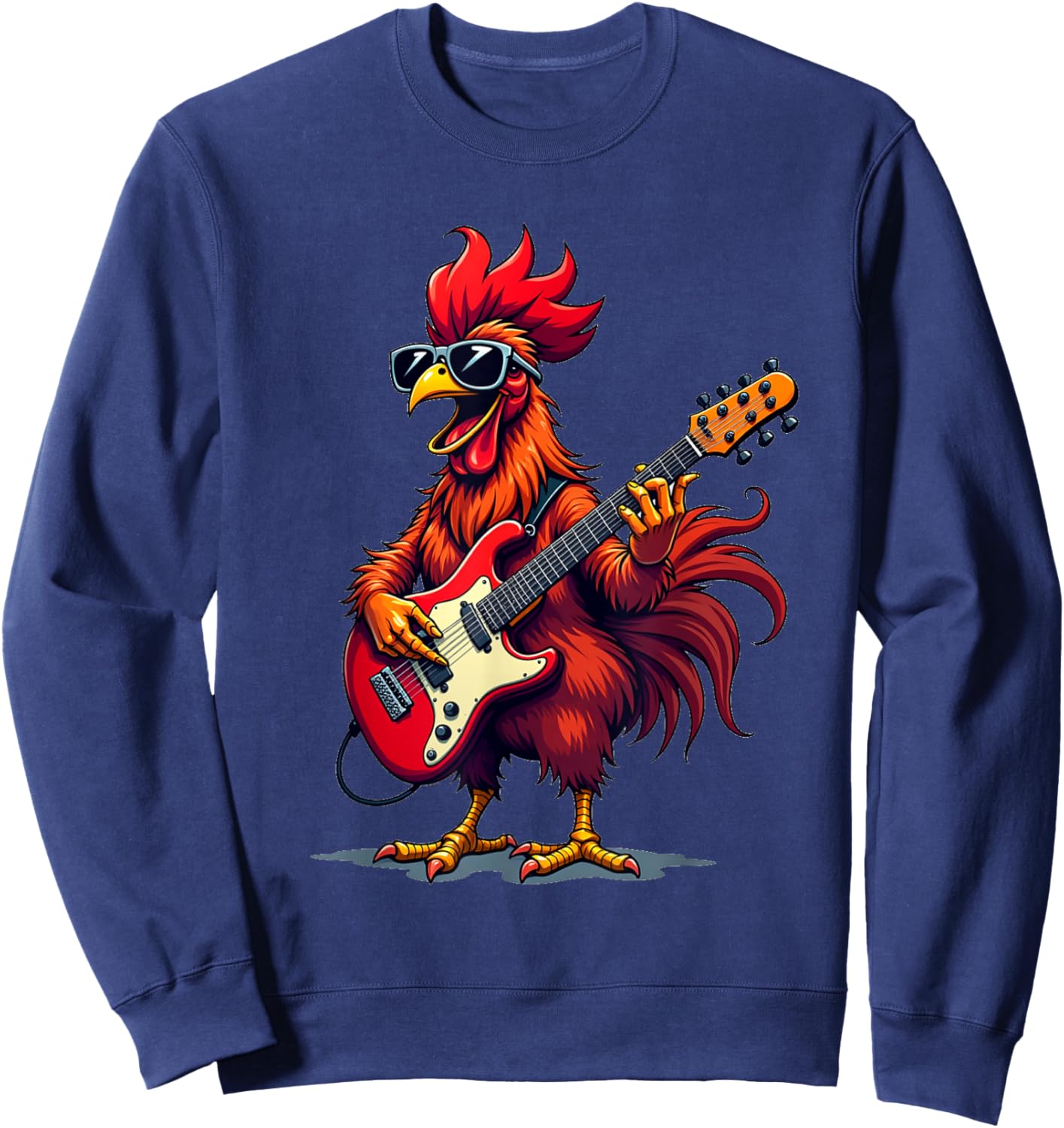 Funny graphic design Rooster rock band guitar Sweatshirt - Sweatshirt | Navy