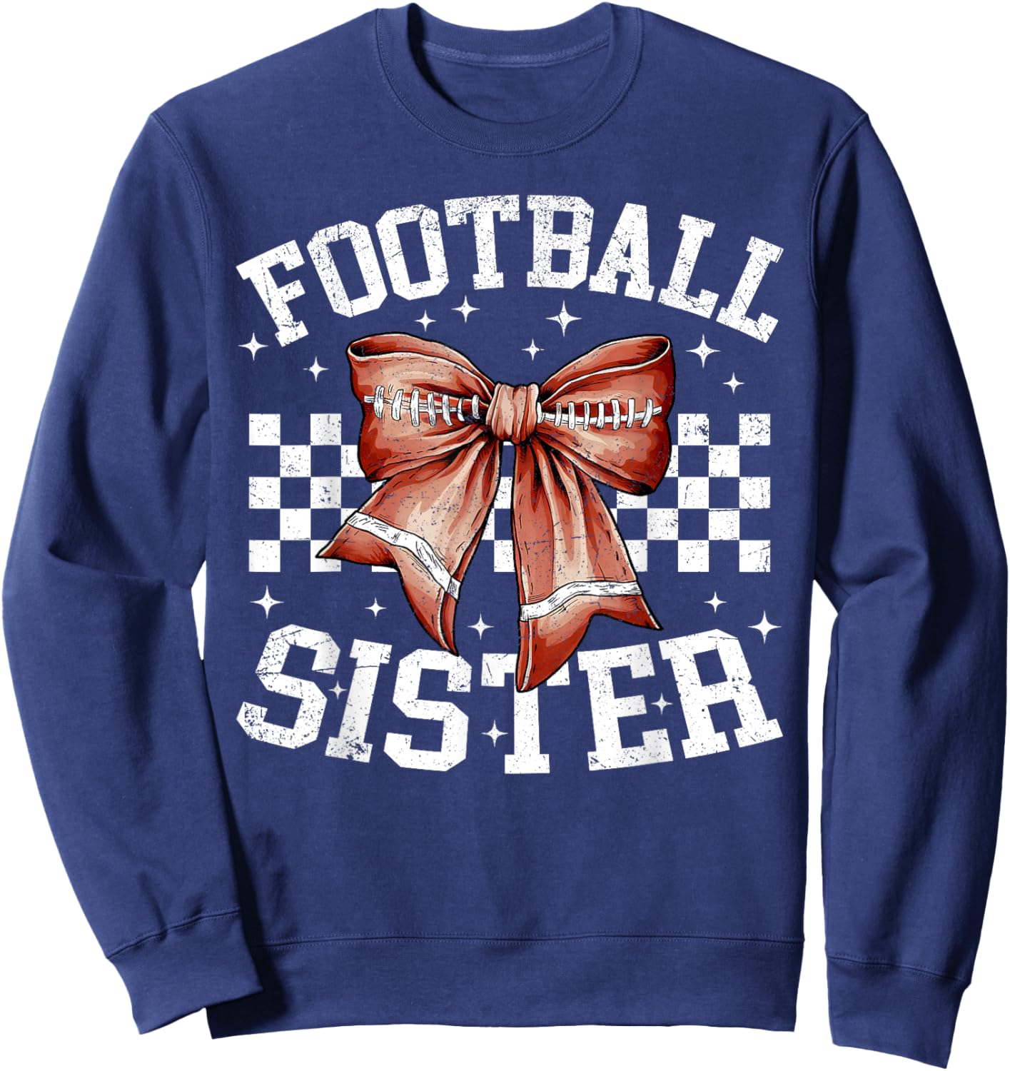 Coquette Bow American Football Sister Thanksgiving Autumn Sweatshirt - Sweatshirt | Navy