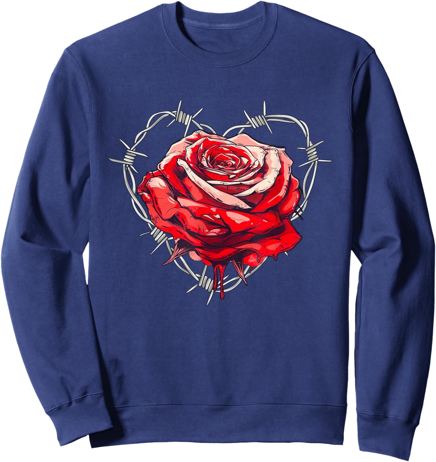 Red Rose in Barbed Wire Love Heart Sweatshirt - Sweatshirt | Navy