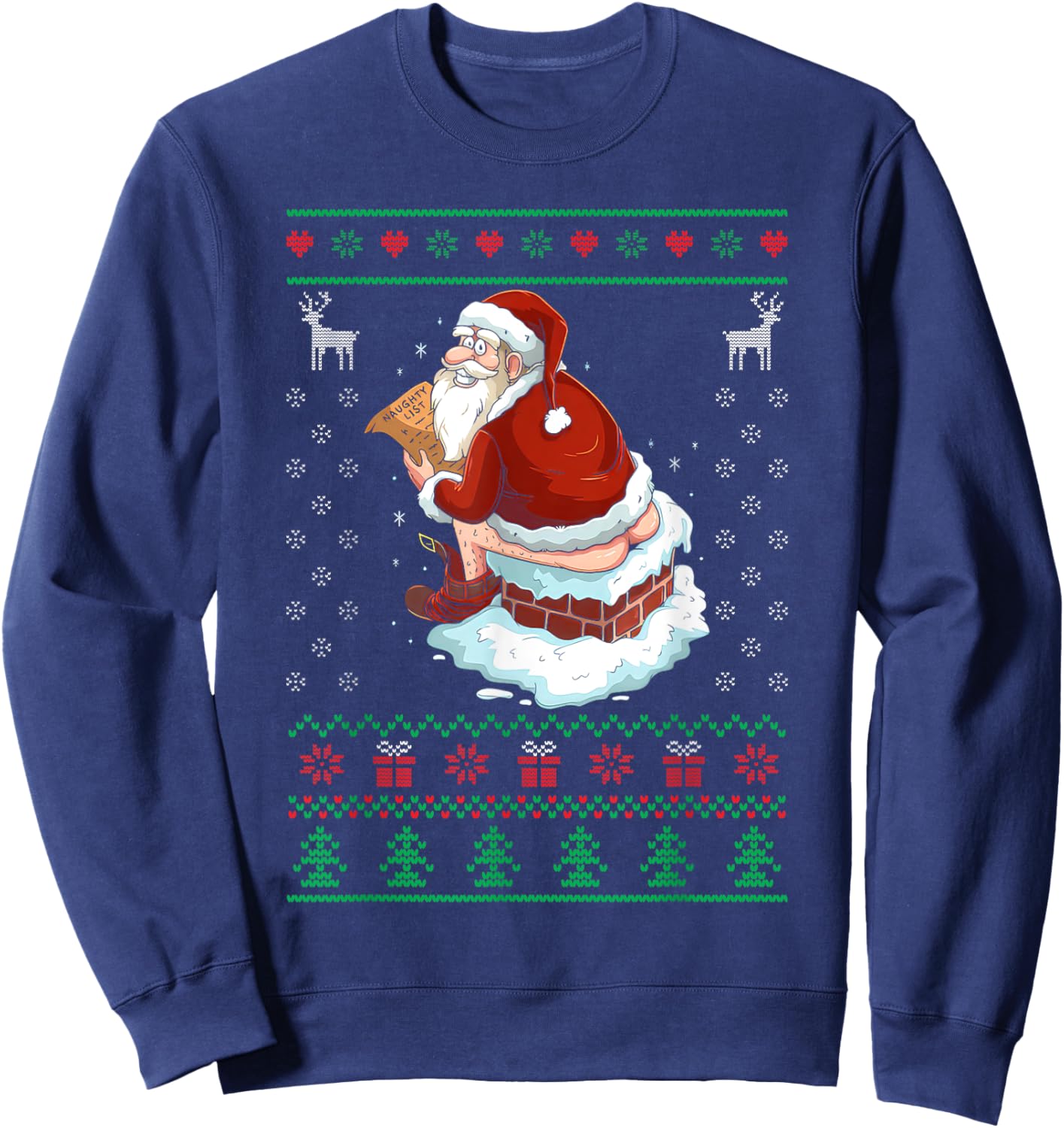 Funny Santa Pooping Down the Chimney Ugly Sweater Christmas Sweatshirt - Sweatshirt | Navy