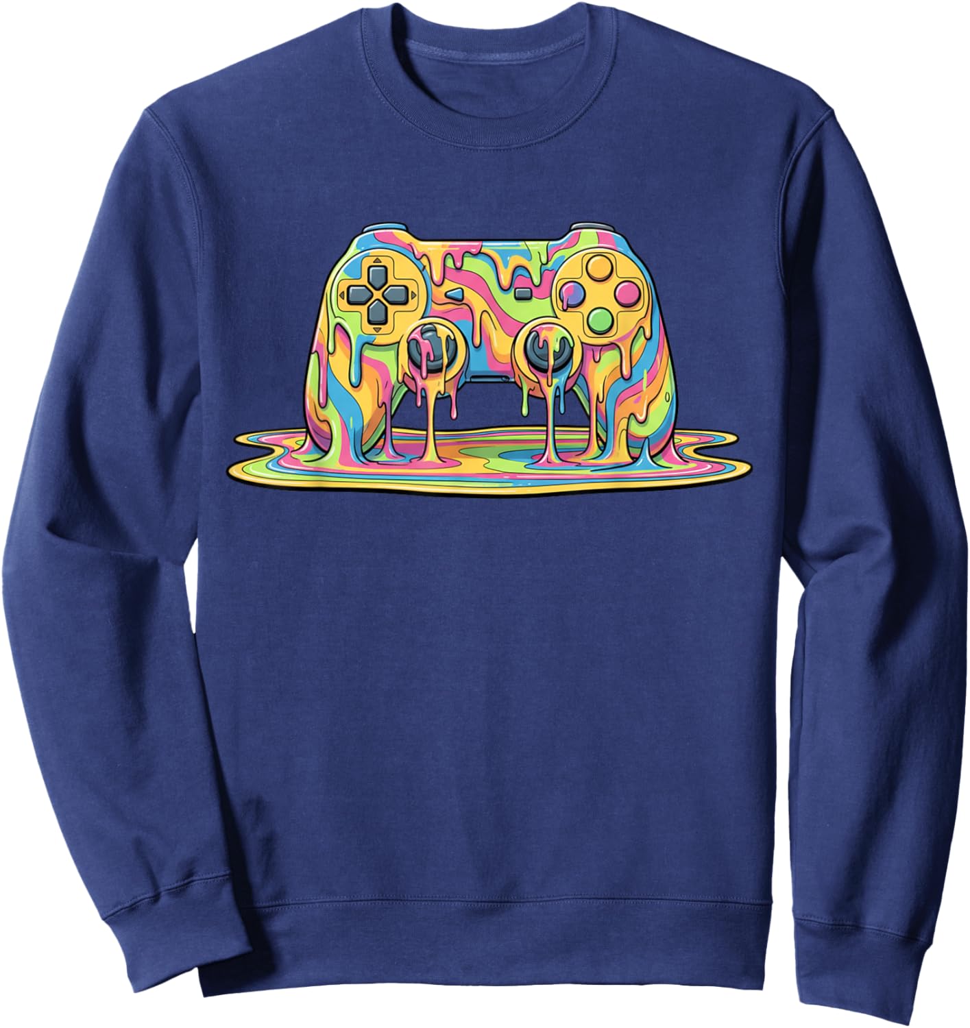 Colorful Melting Video Game Controller Gamer Drip Boys Kids Sweatshirt - Sweatshirt | Navy
