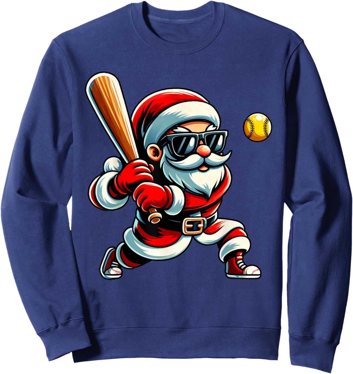 Christmas Santa Claus Play A Softball Funny Boys Kids Xmas Sweatshirt - Sweatshirt | Navy