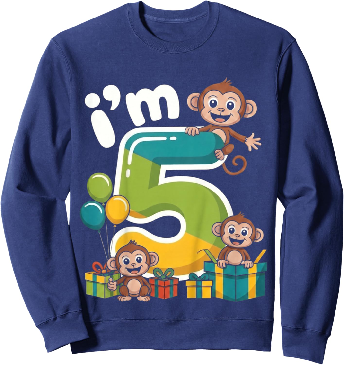 Kids Five 5yr 5th Birthday Monkey Party Jungle 5 Year Old Boys Sweatshirt - Sweatshirt | Navy