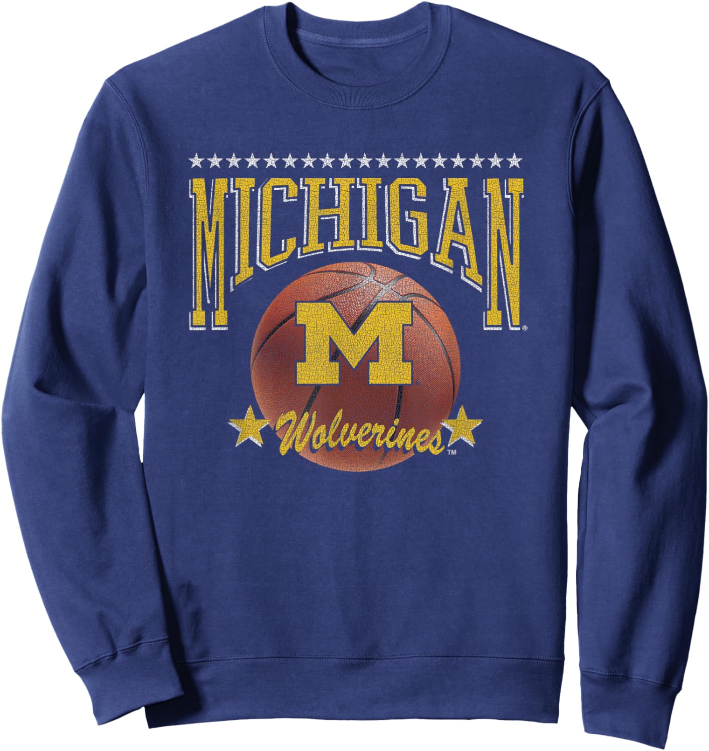 Michigan Wolverines Basketball Vintage Stars Navy Sweatshirt - Sweatshirt | Navy