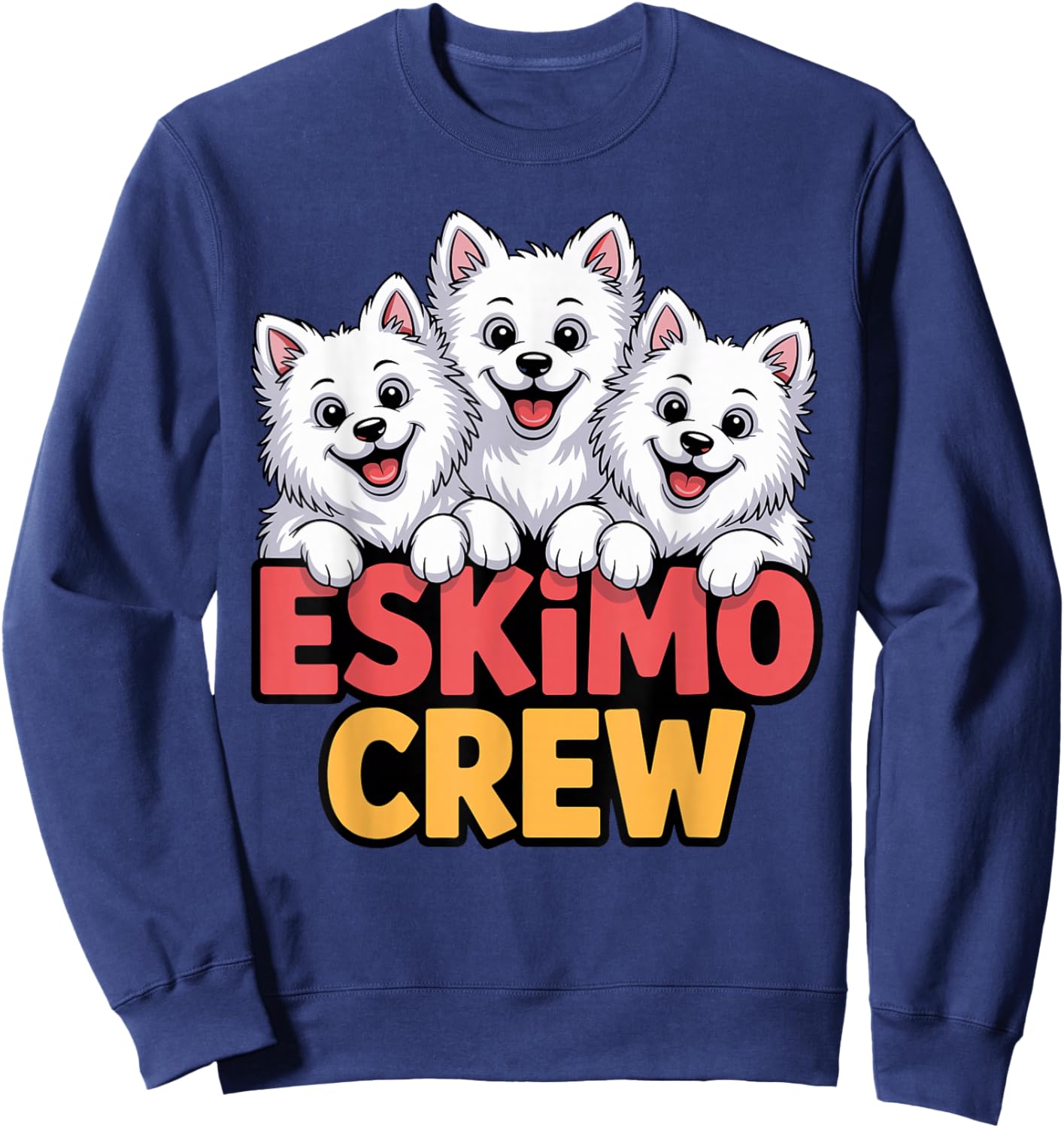 Eskimo Crew Cartoon Eskie Cute Pet Dog Breed American Eskimo Sweatshirt - Sweatshirt | Navy