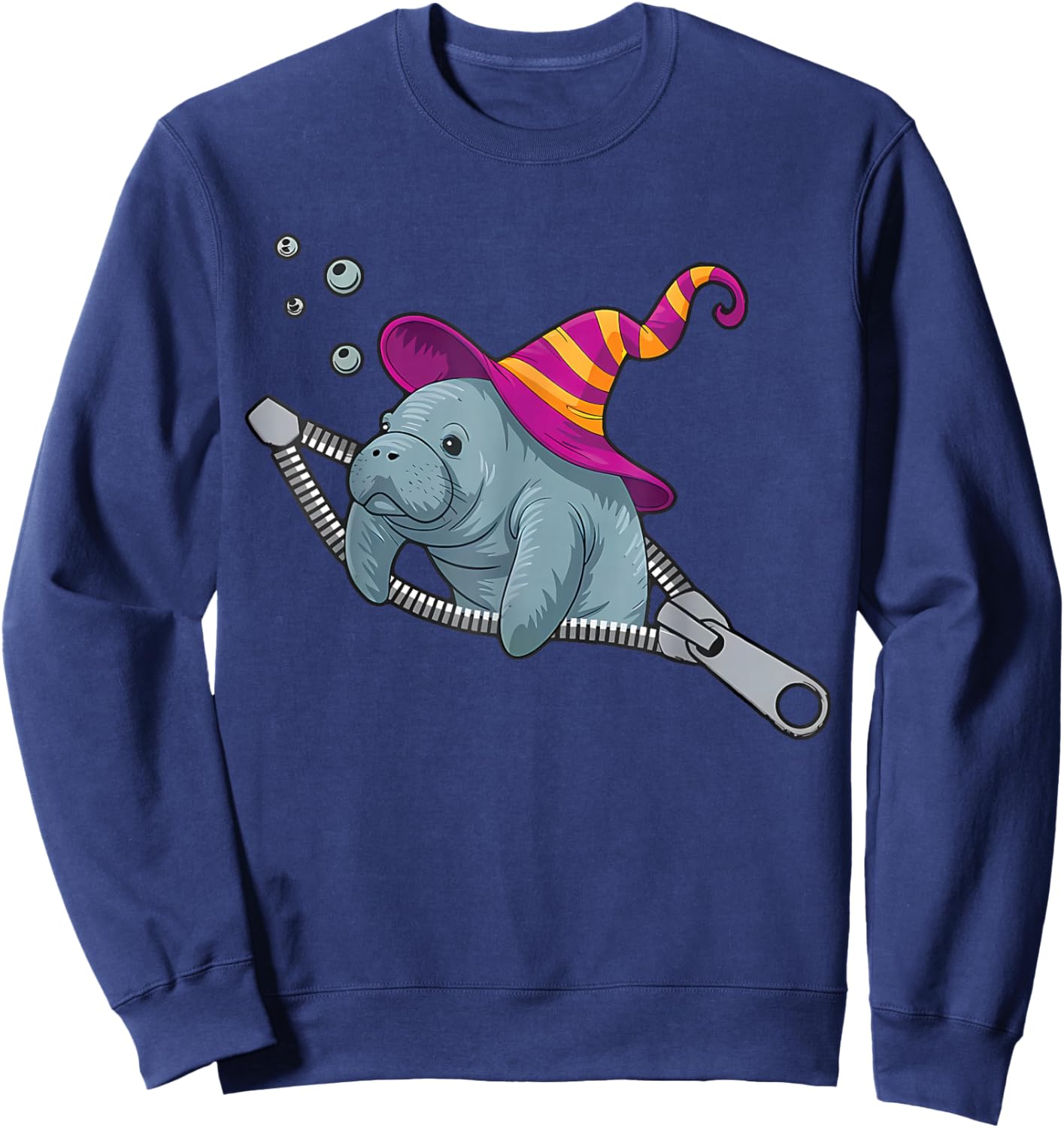 Manatee Emerging from A Zipper Cute Manatee Halloween Wizard Sweatshirt - Sweatshirt | Navy